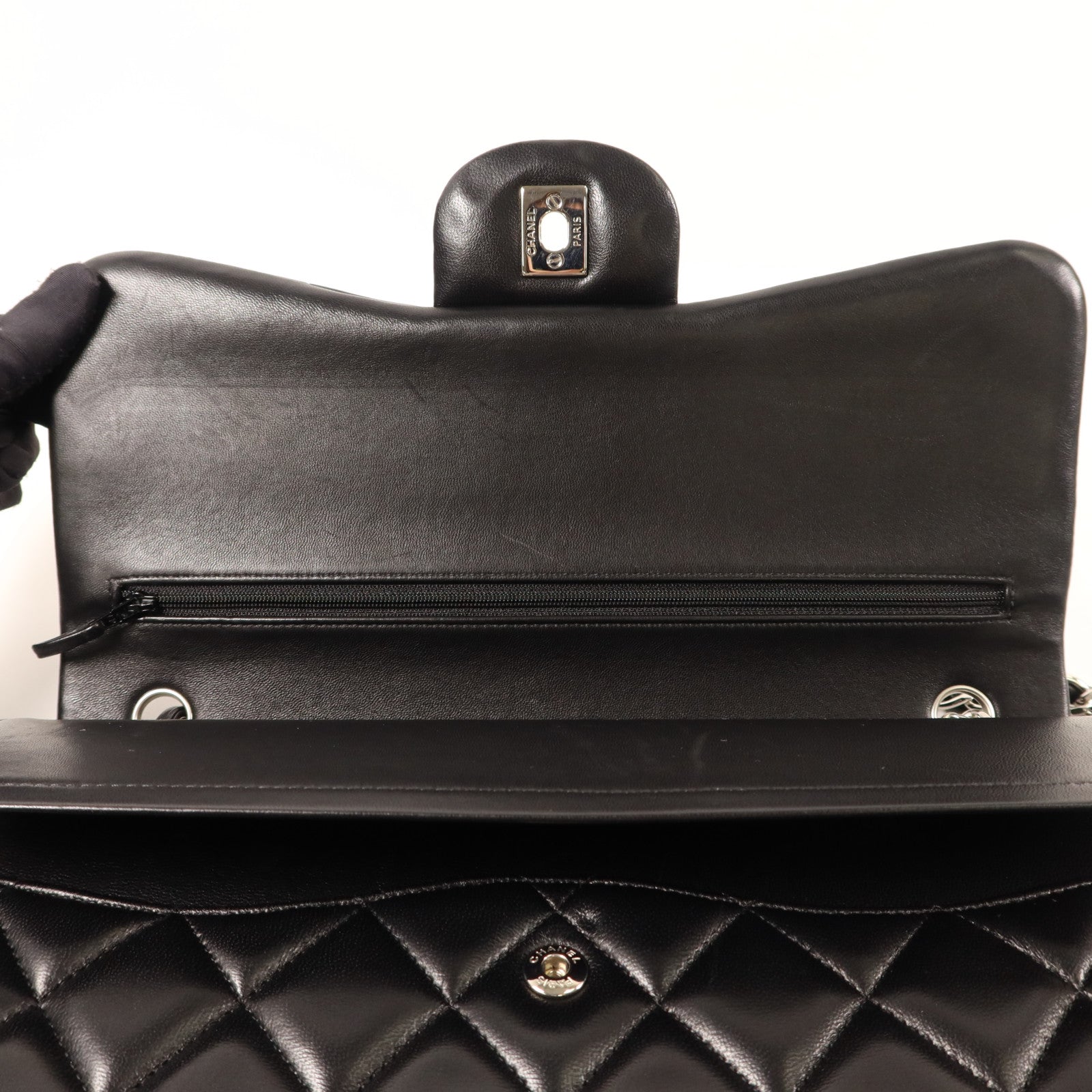 CHANEL 羊皮皮革Large Classic銀扣鏈帶肩背袋