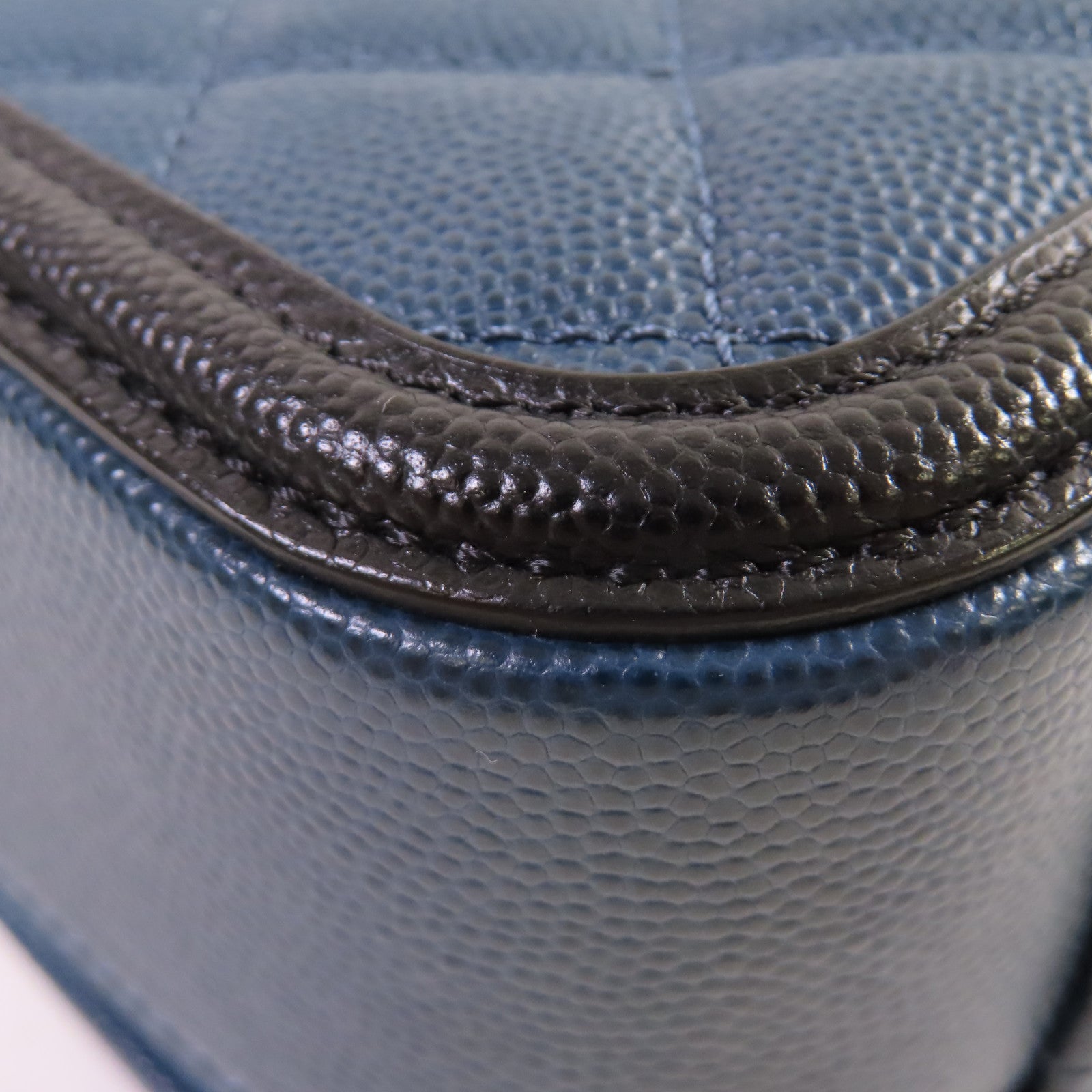 CHANEL 【激減優惠】菱格Caviar皮革Vanity Chain 2Way Shoulder Bag金扣鏈帶手挽肩背兩用袋寶藍色/黑色