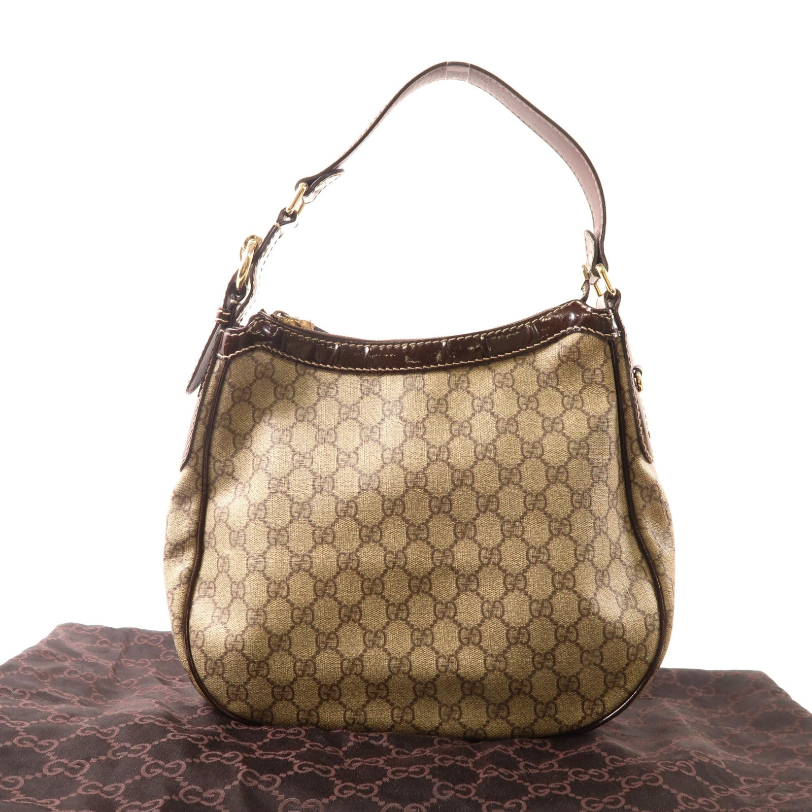 GUCCI 塗層帆布Shoulder Bag金扣肩背袋棕色