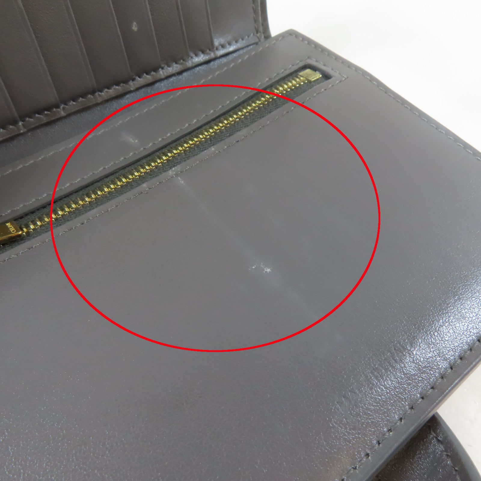 CELINE 牛皮皮革Bifold Wallet金扣錢包灰色
