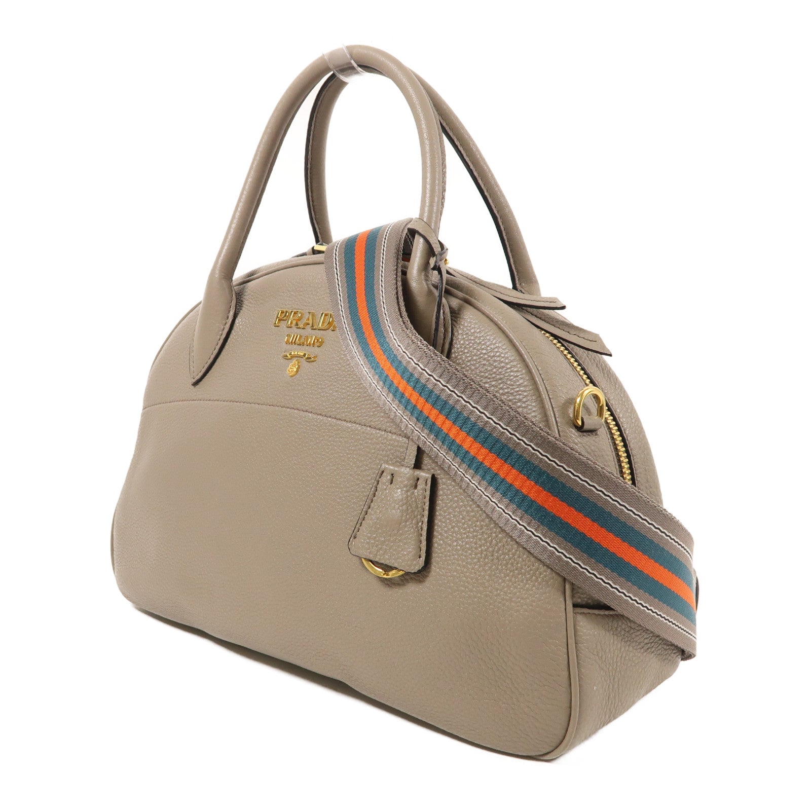 PRADA GHW Vit Daino Vitello Phenix 2 Way Bag Calfskin Leather Gray