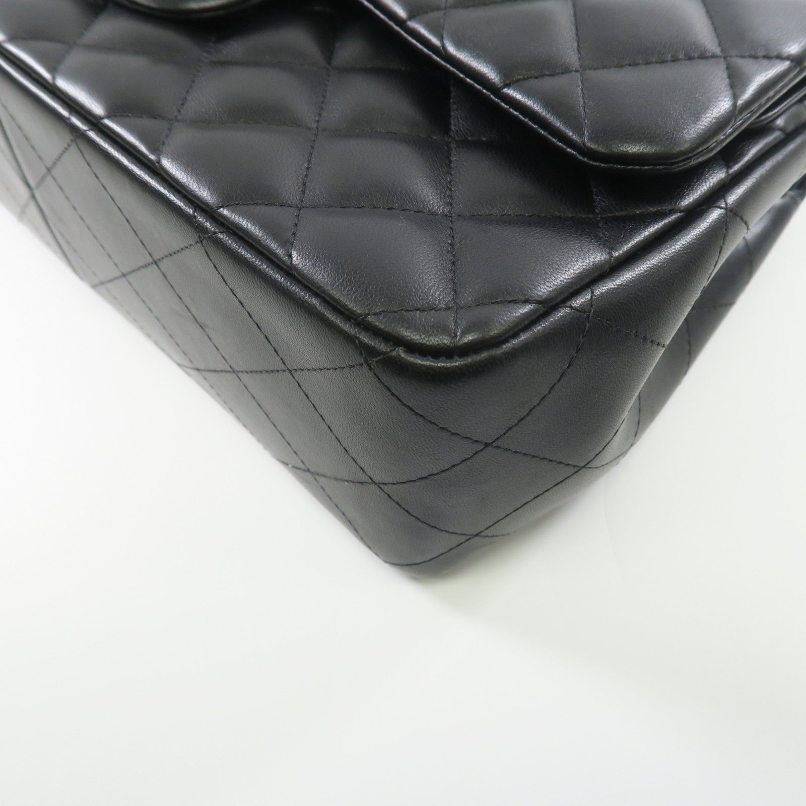 CHANEL 羊皮皮革Large Classic銀扣鏈帶肩背袋黑色