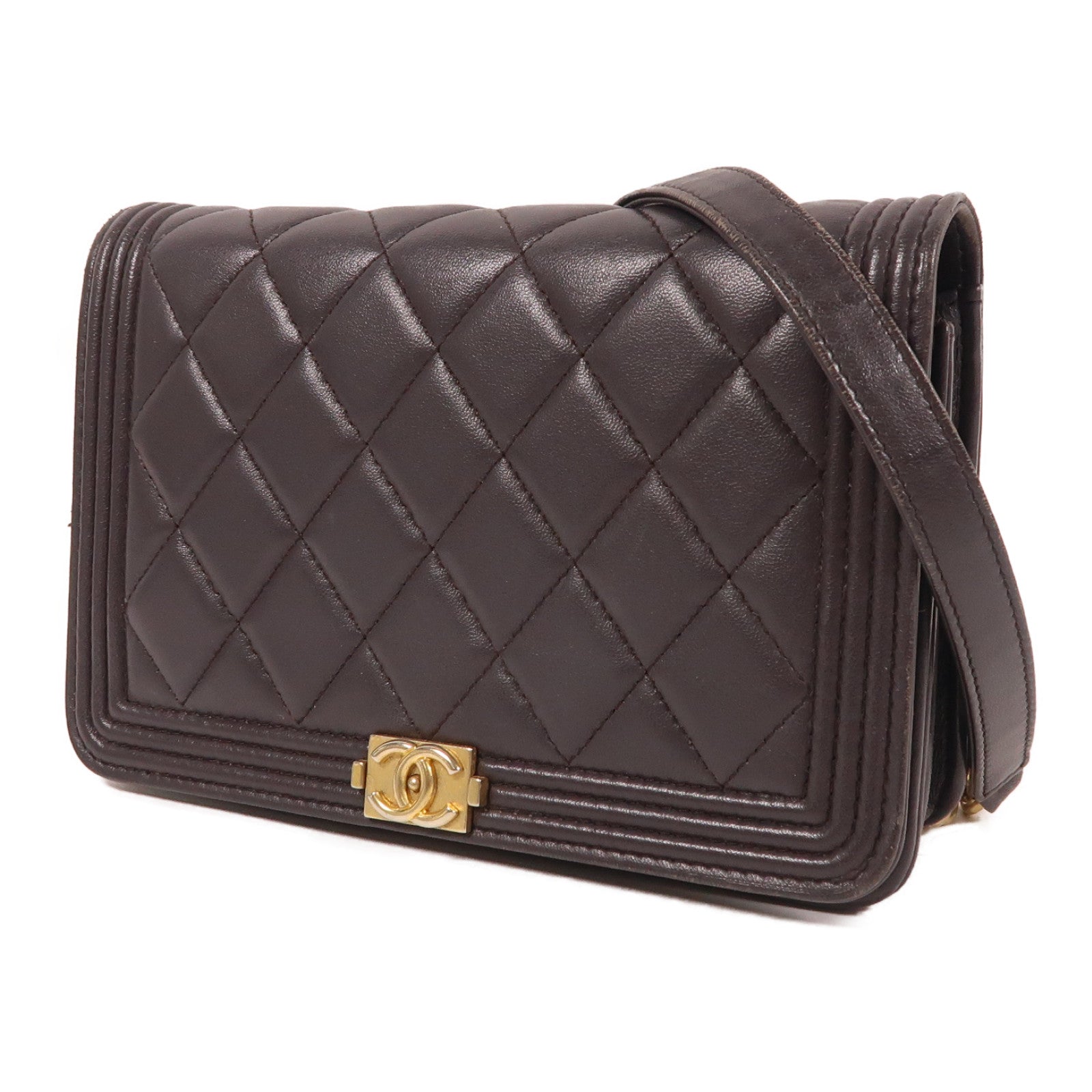 CHANEL 羊皮皮革Woc金扣鏈帶肩背袋紫色