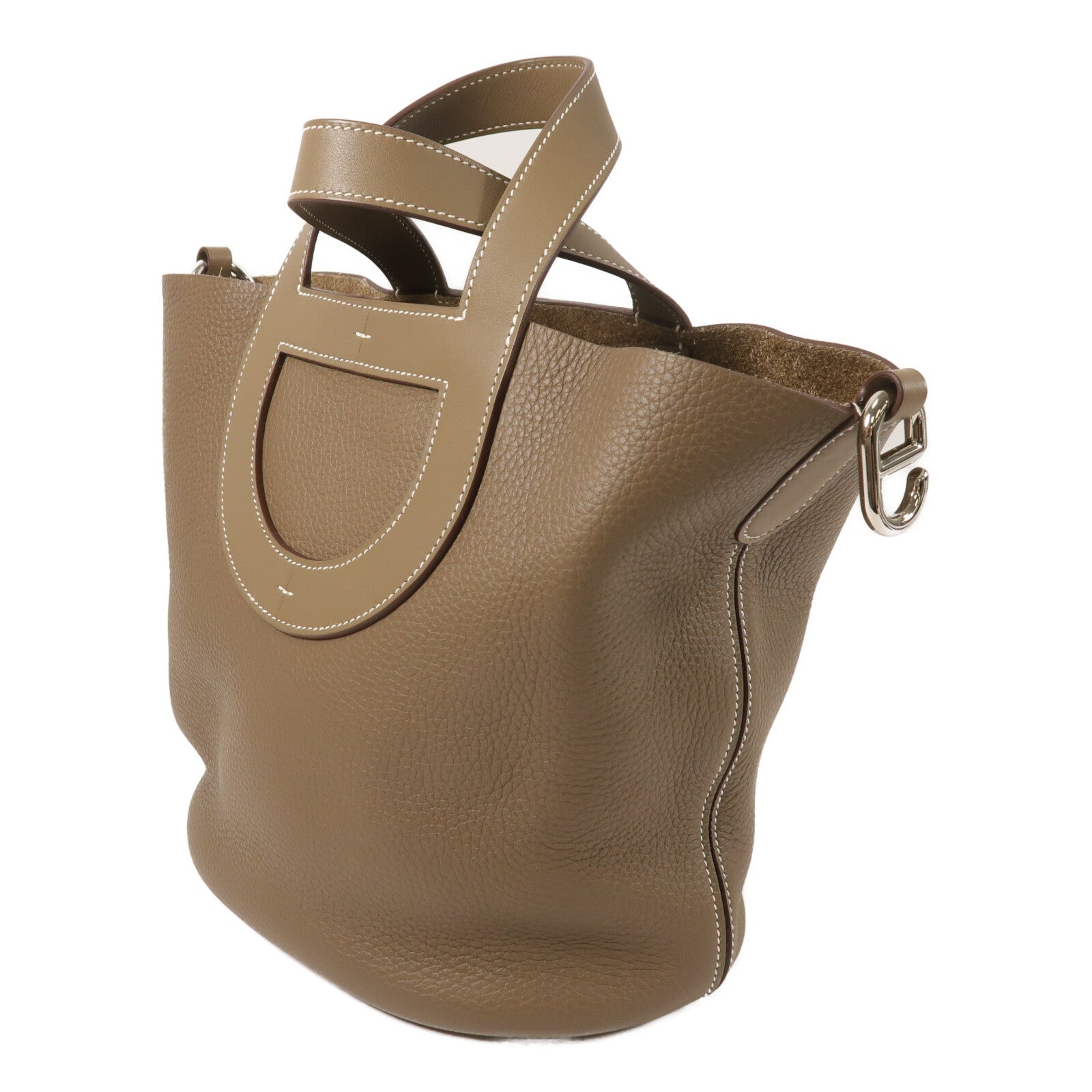 HERMES Clemence皮革In The Loop 23銀扣手挽袋Etoupe