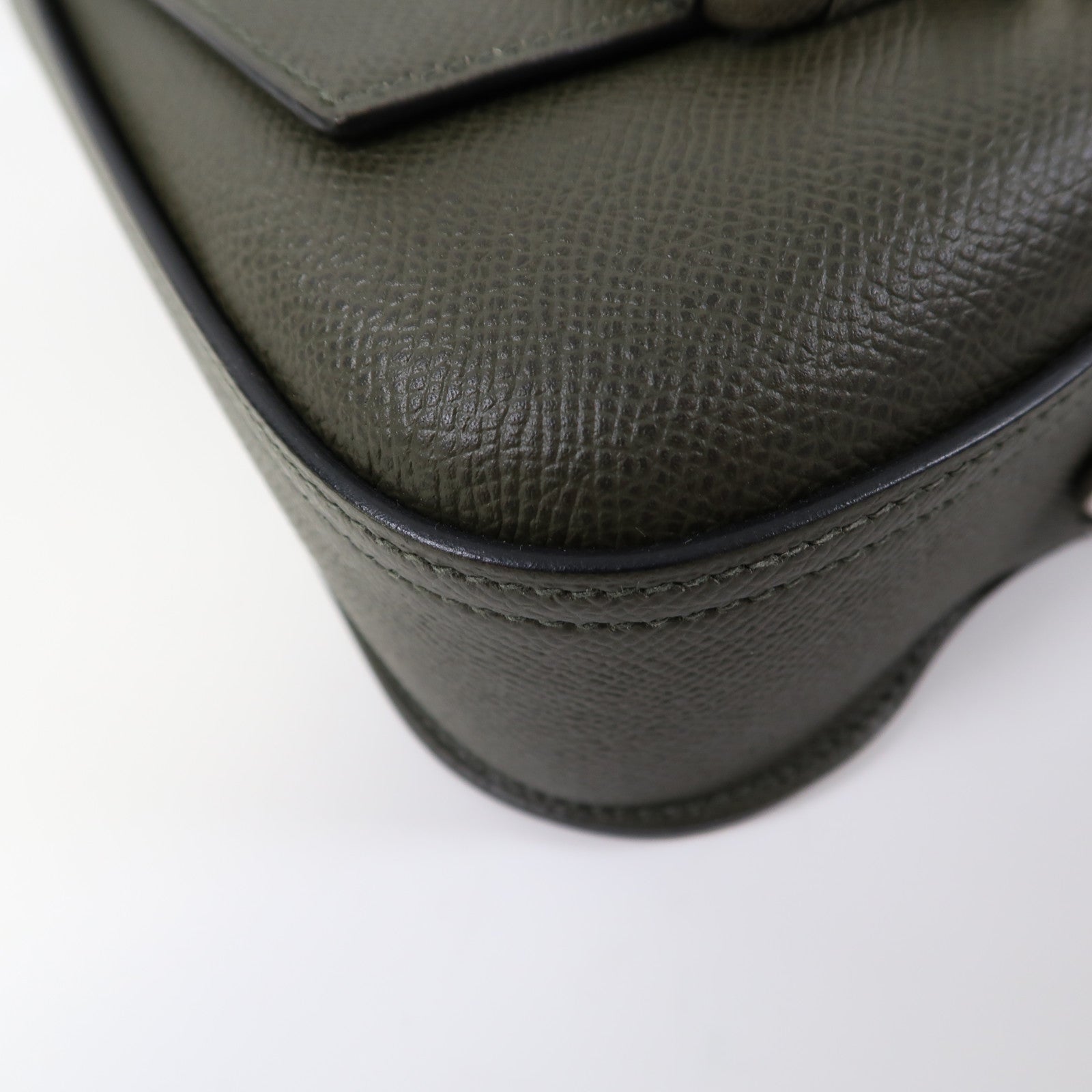 HERMES Epsom皮革Della Mini銀扣肩背袋灰綠色