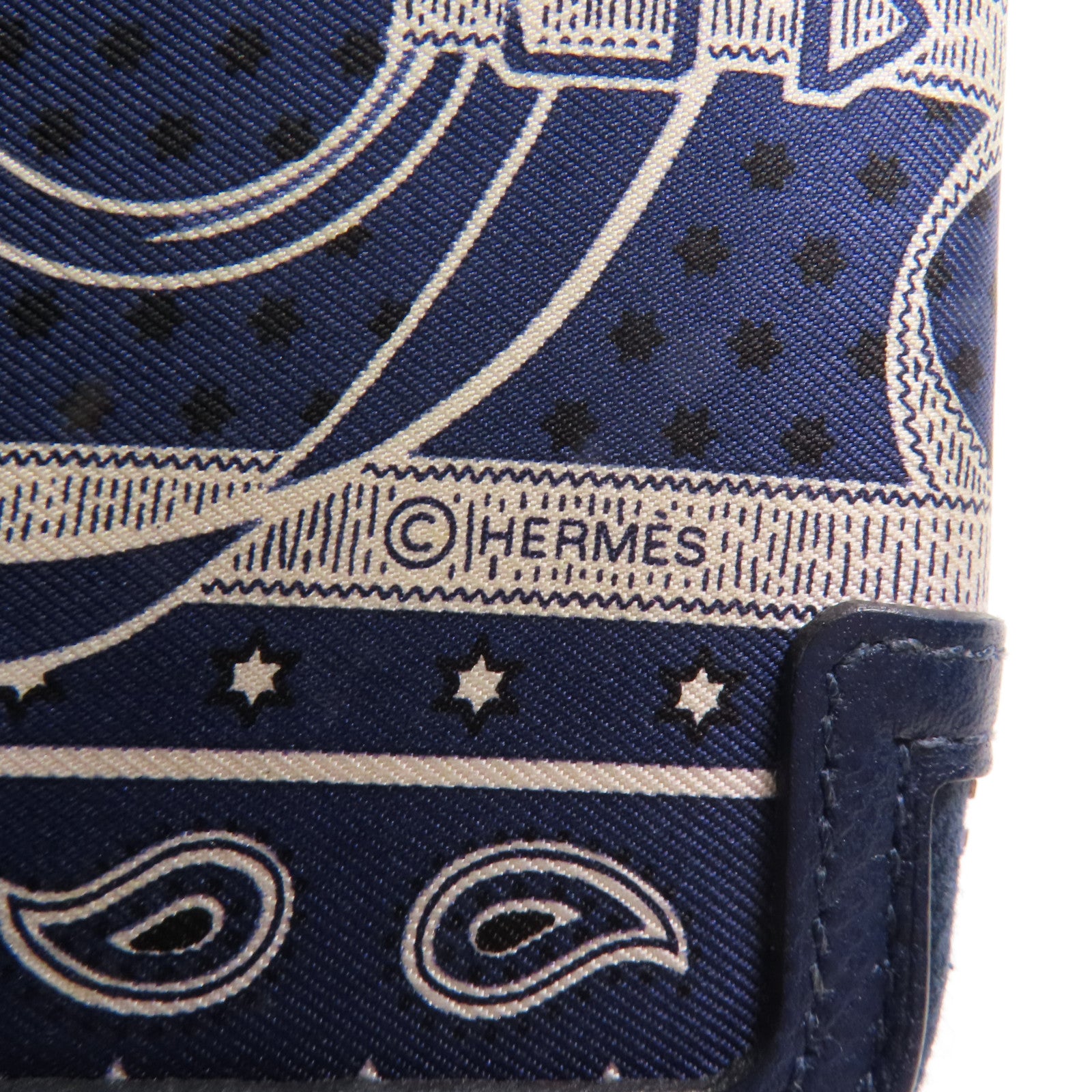 HERMES Epsom皮革/絲質Card Case銀扣卡片套