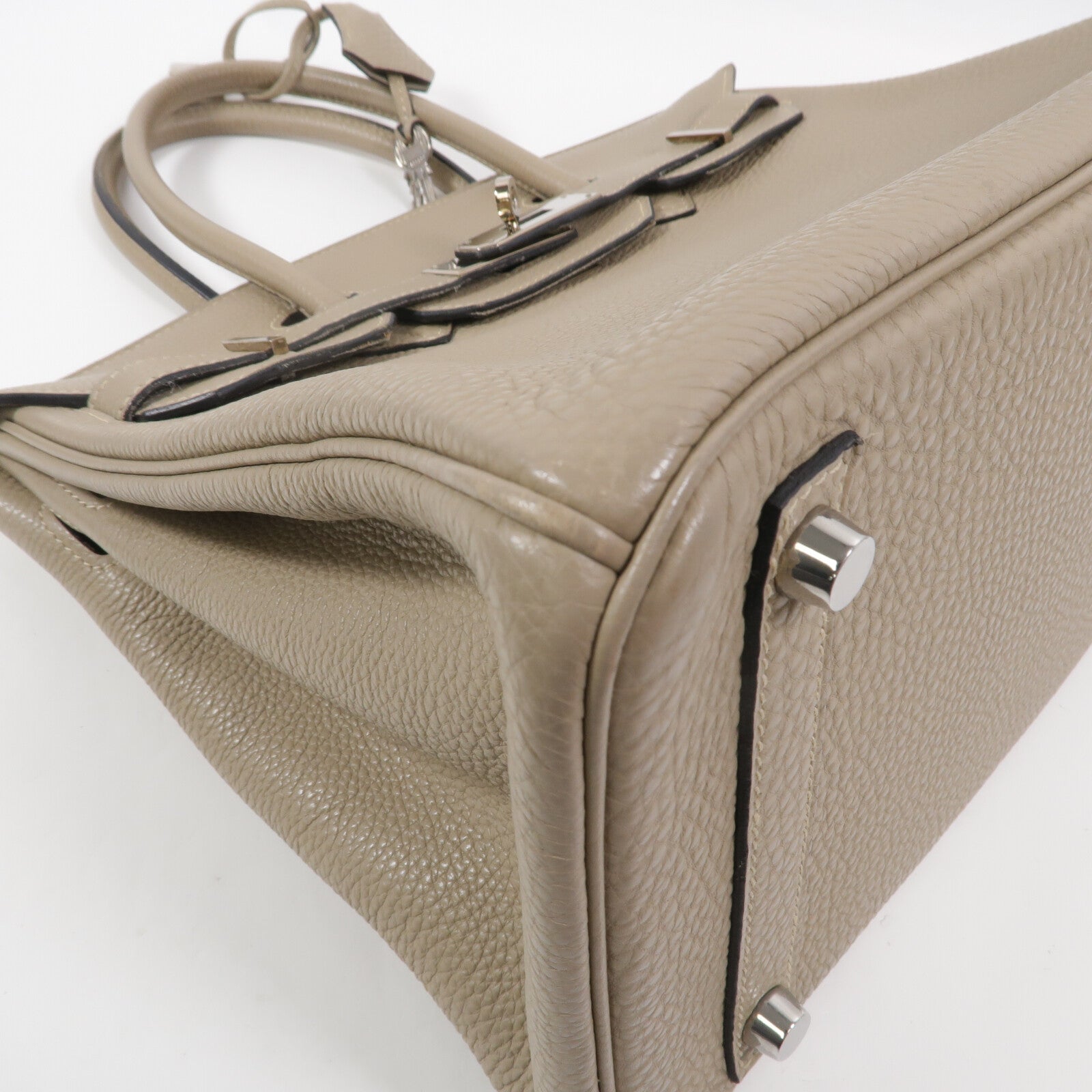 HERMES Clemence皮革Birkin 30手挽袋Gris Tourterelle