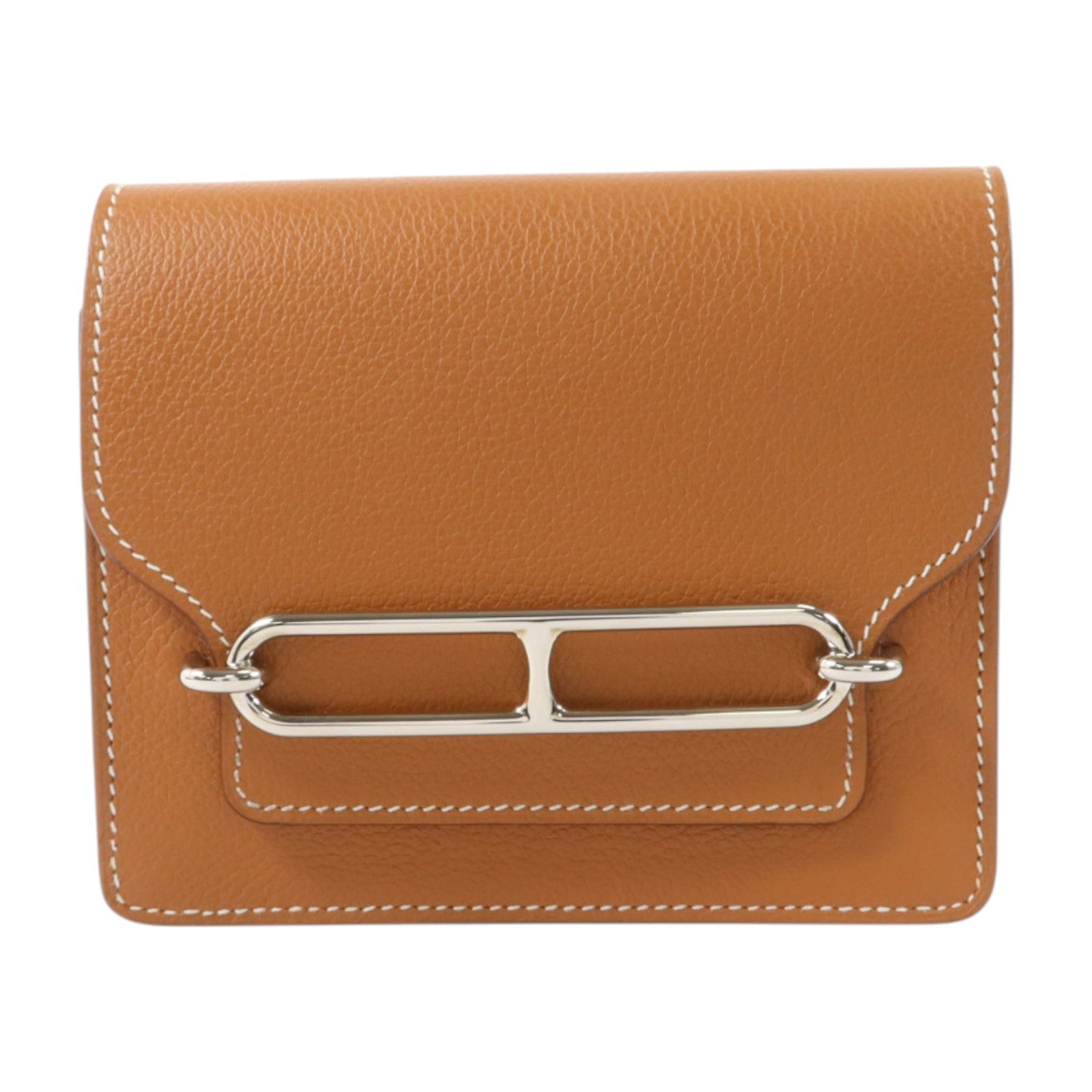 HERMES Evercolor皮革Roulis Slim銀扣錢包Gold