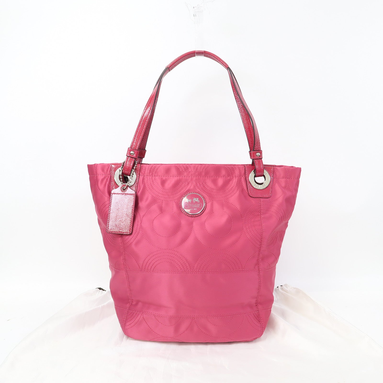 COACH 【激減優惠】帆布Shoulder Bag銀扣肩背袋粉紅色