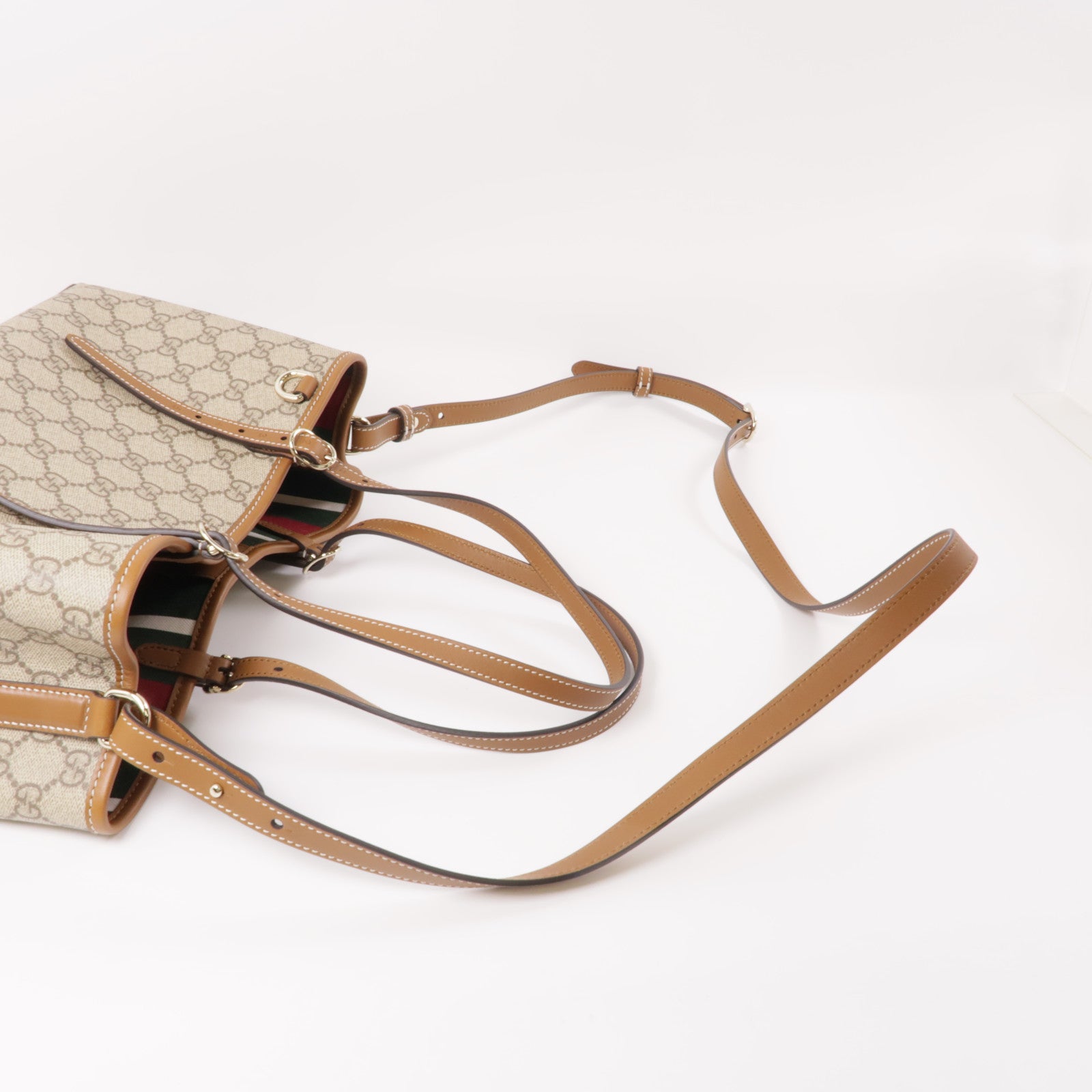 GUCCI 塗層帆布/皮革GG Emblem Small Tote Bag銀扣手挽肩背兩用袋