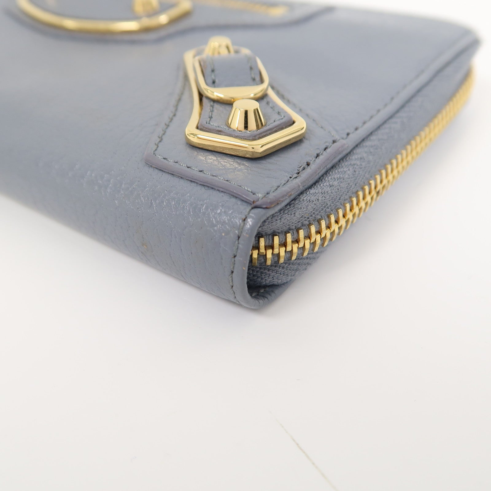 BALENCIAGA 牛皮皮革Zipper Long Wallet金扣長錢包藍色