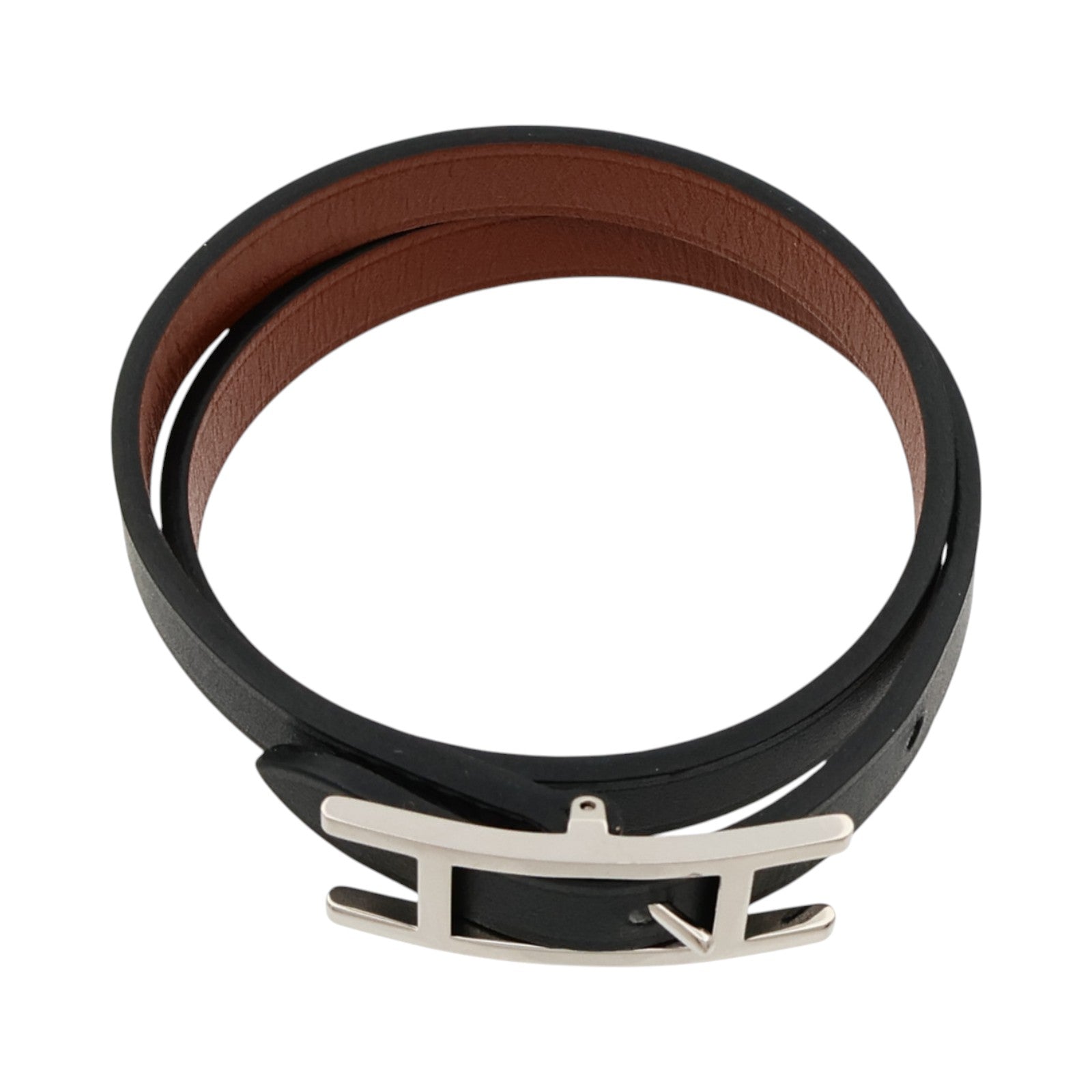 HERMES Chamonix/Tadelakt皮革Behapi Double Tour Bracelet手帶Noir
