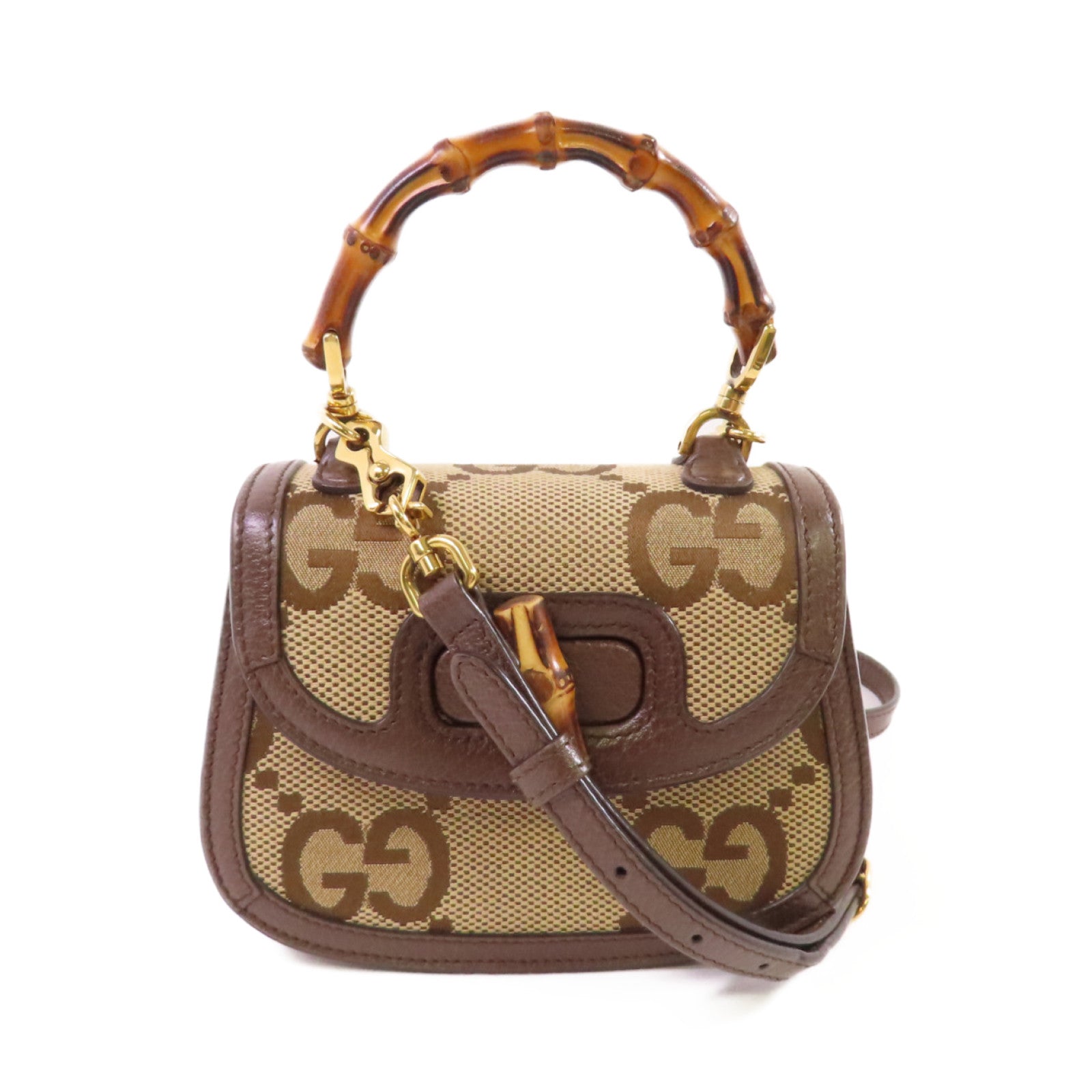 GUCCI GG帆布Bamboo 1947 2Way Shoulder Bag手挽肩背兩用袋啡色