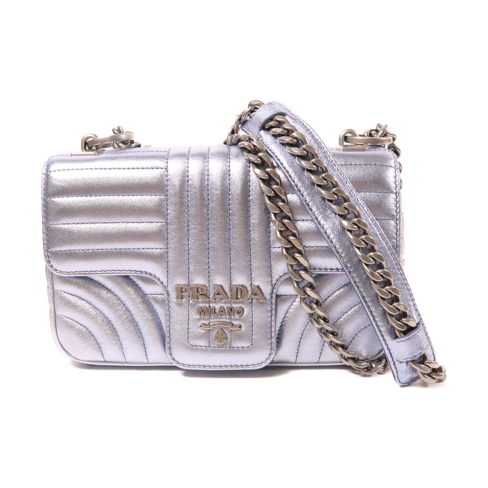 PRADA 羊皮皮革Chain Shoulder銀扣鏈帶肩背袋