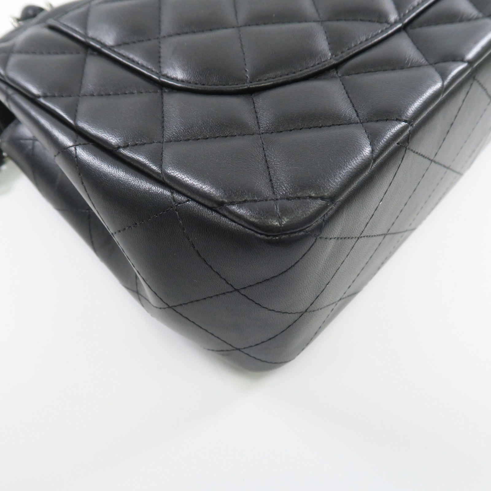 CHANEL 羊皮皮革Large Classic銀扣鏈帶肩背袋黑色