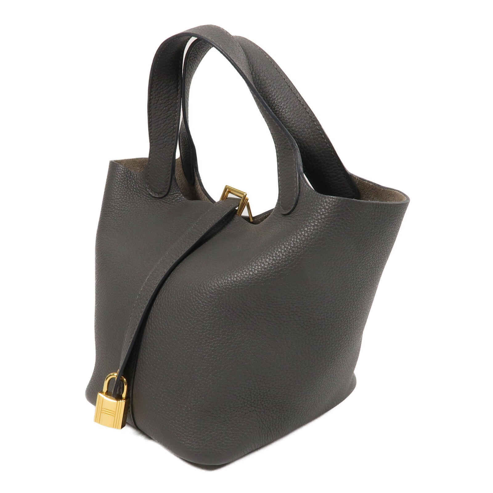 HERMES Clemence皮革Picotin PM手挽袋Gris Misty