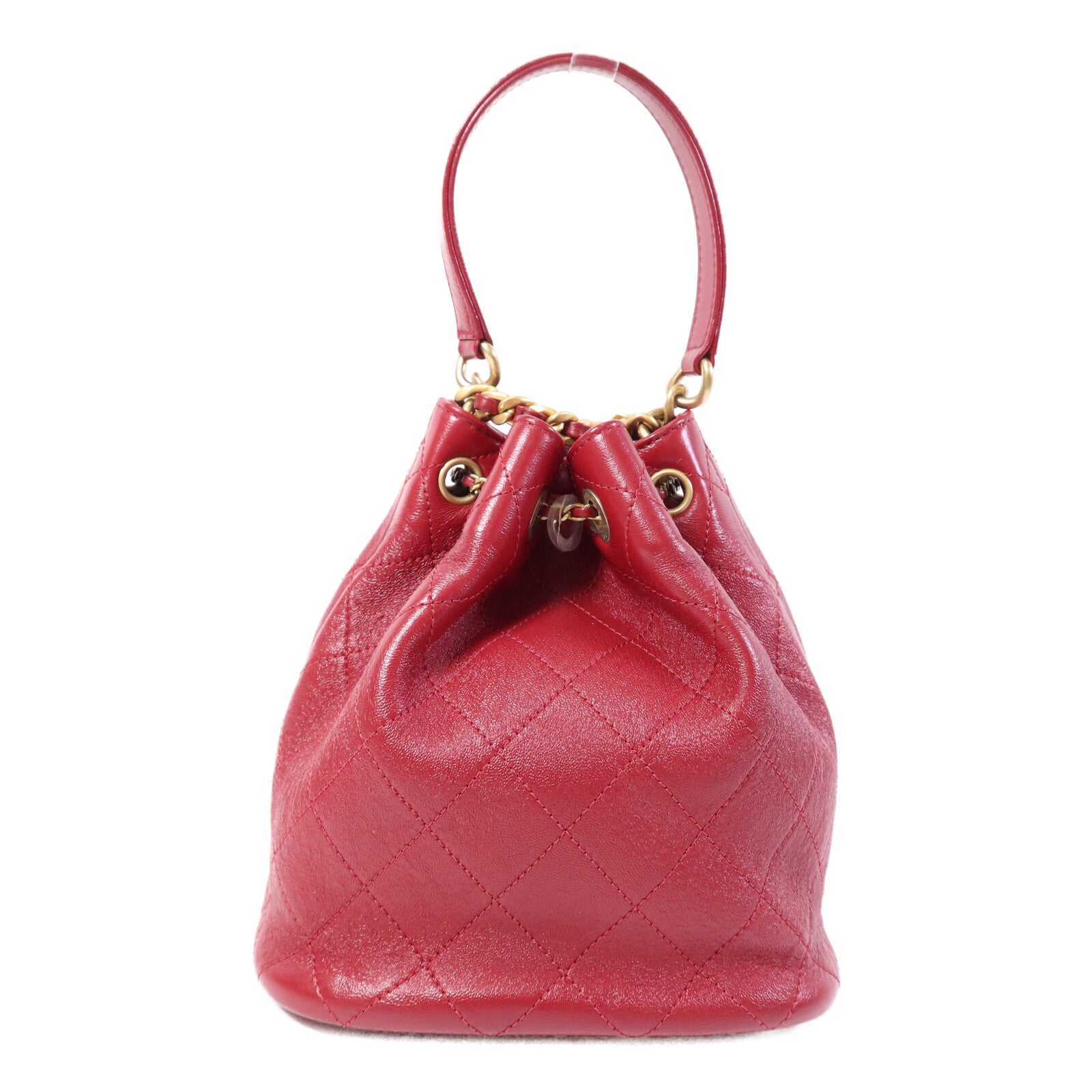 CHANEL 牛皮皮革Bucket Bag金扣鏈帶手挽肩背兩用袋