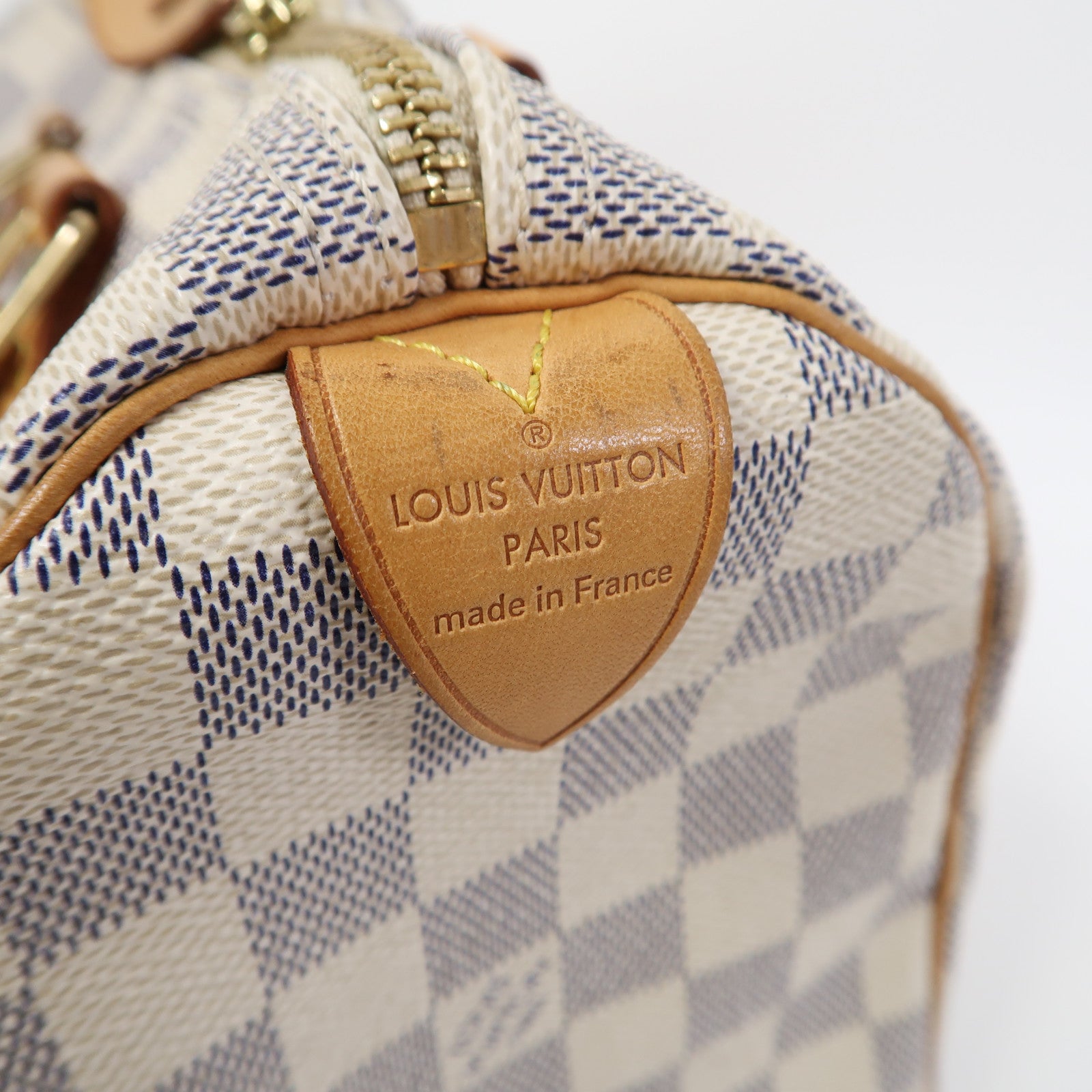 LOUIS VUITTON Damier Azur Speedy 25金扣手挽袋白色