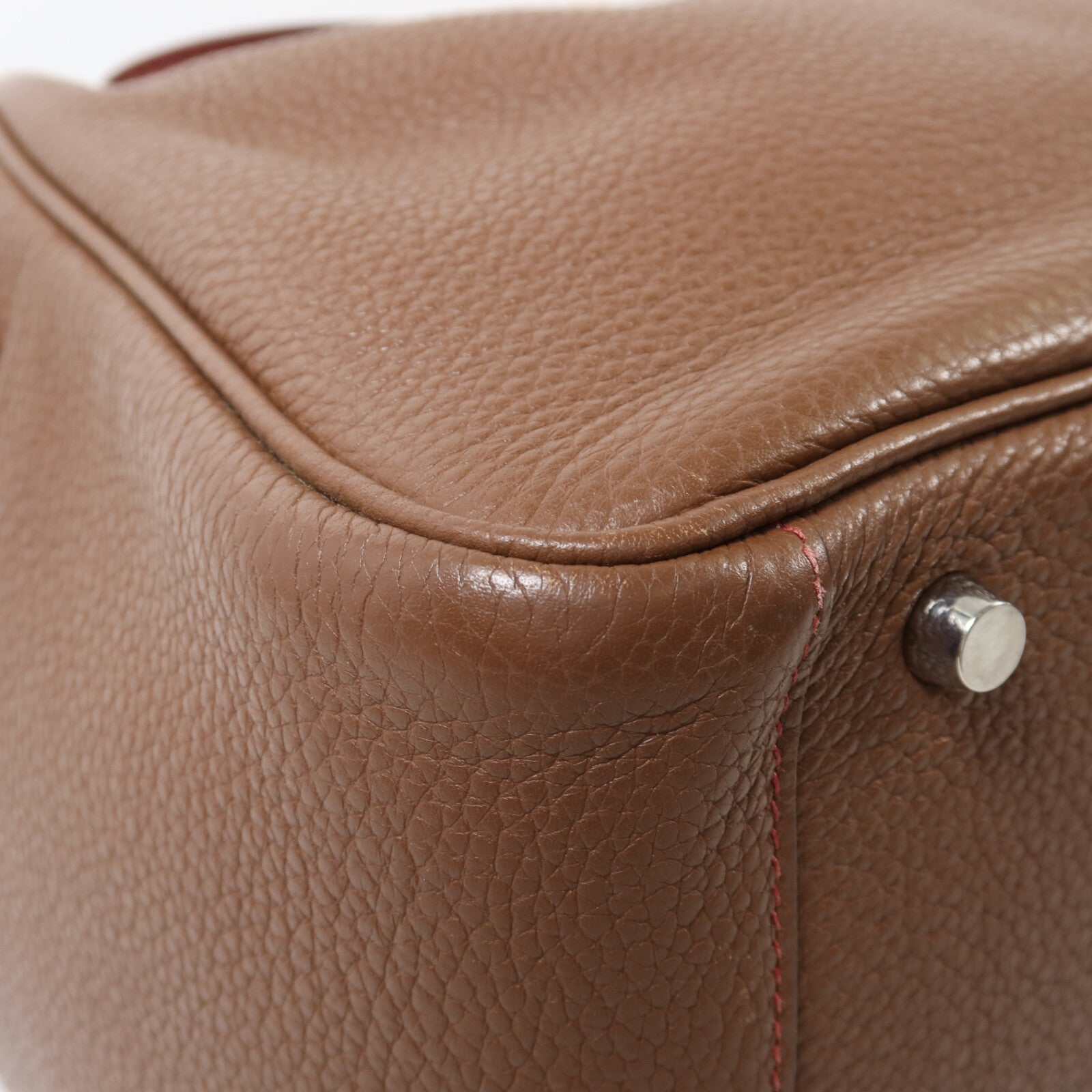 HERMES Clemence皮革Lindy 30銀扣肩背袋Havane/Rouge Grenade
