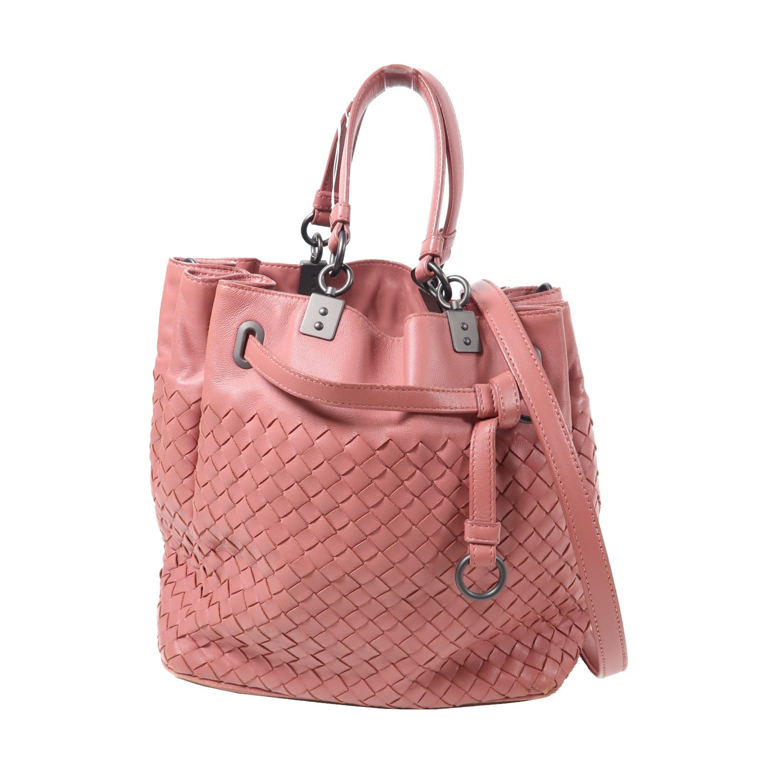 BOTTEGA VENETA 織紋羊皮皮革2Way Shoulder Bag手挽肩背兩用袋粉紅色