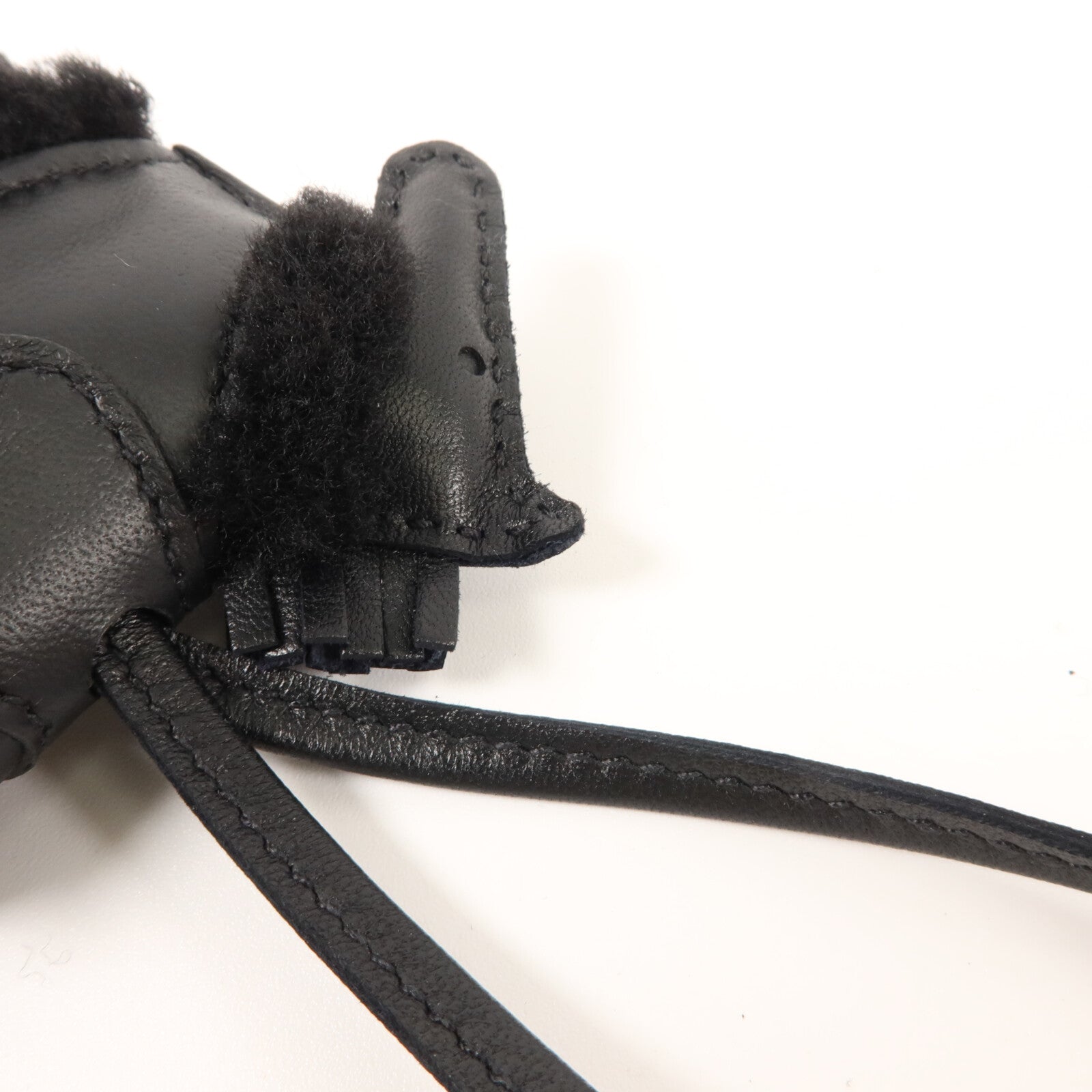 HERMES Milo皮革/羊毛Rodeo Robeo Plush PM掛飾Noir