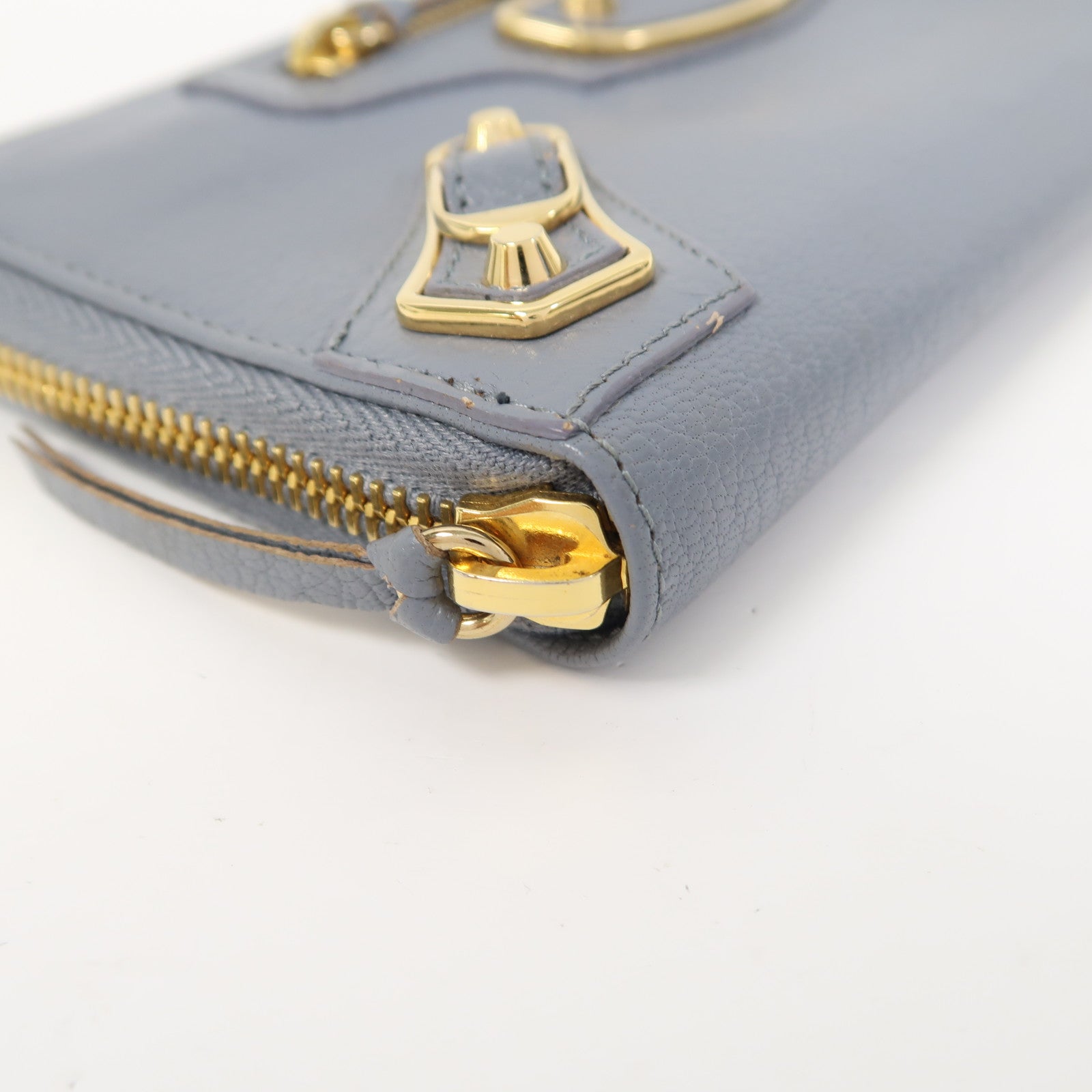 BALENCIAGA 牛皮皮革Zipper Long Wallet金扣長錢包藍色