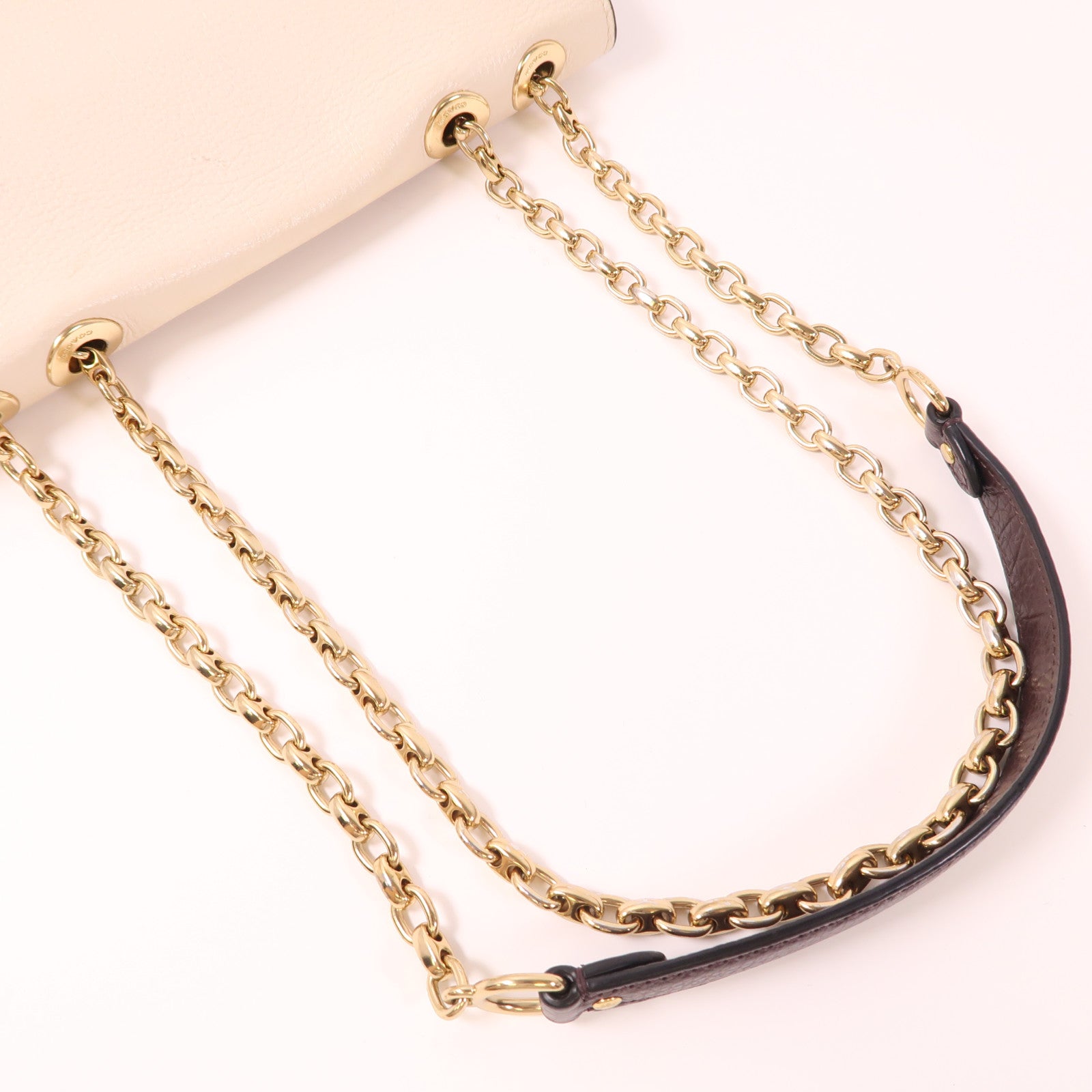 COACH GHW Chain Shoulder Bag Leather/Coated Canvas Brown/White