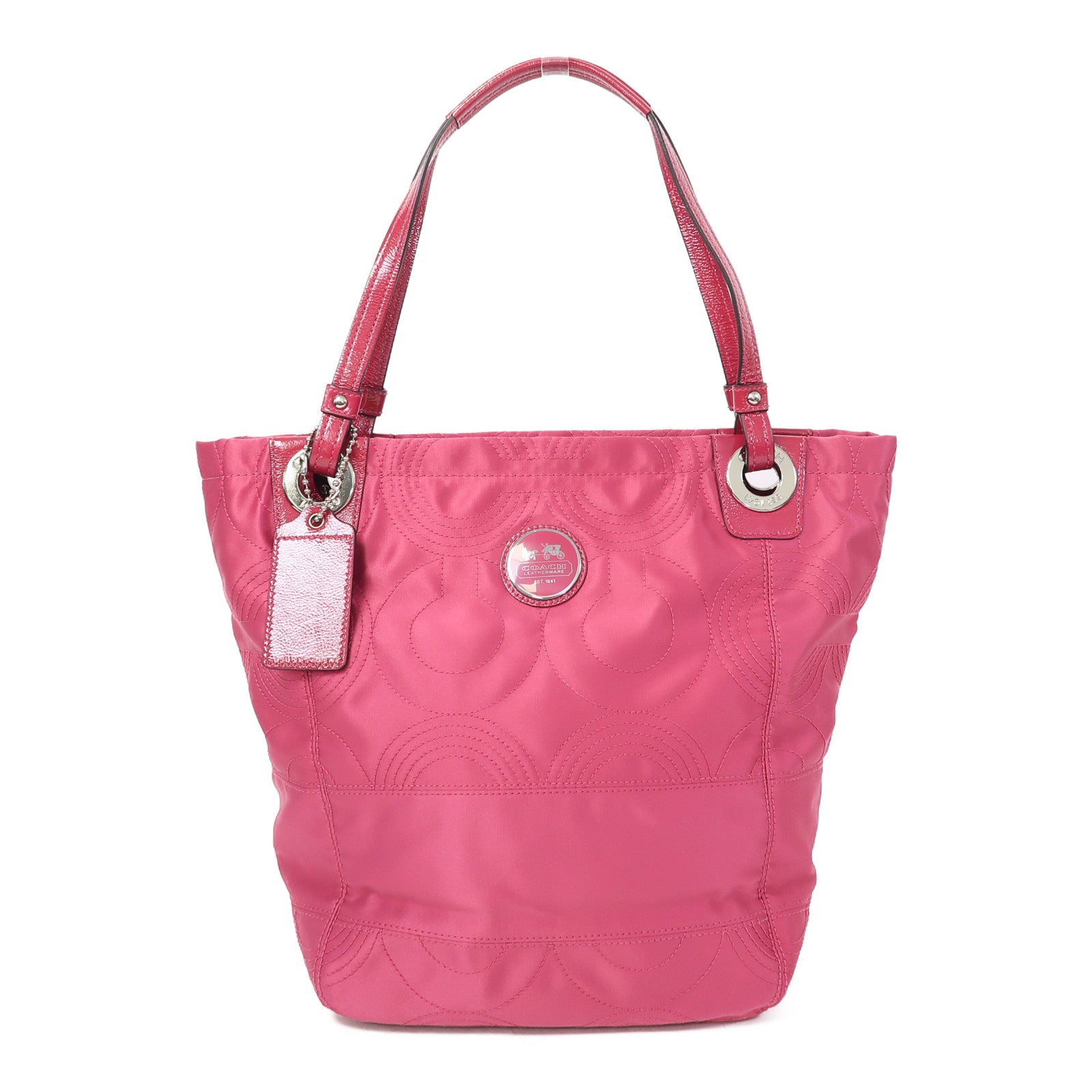 COACH 【激減優惠】帆布Shoulder Bag銀扣肩背袋粉紅色