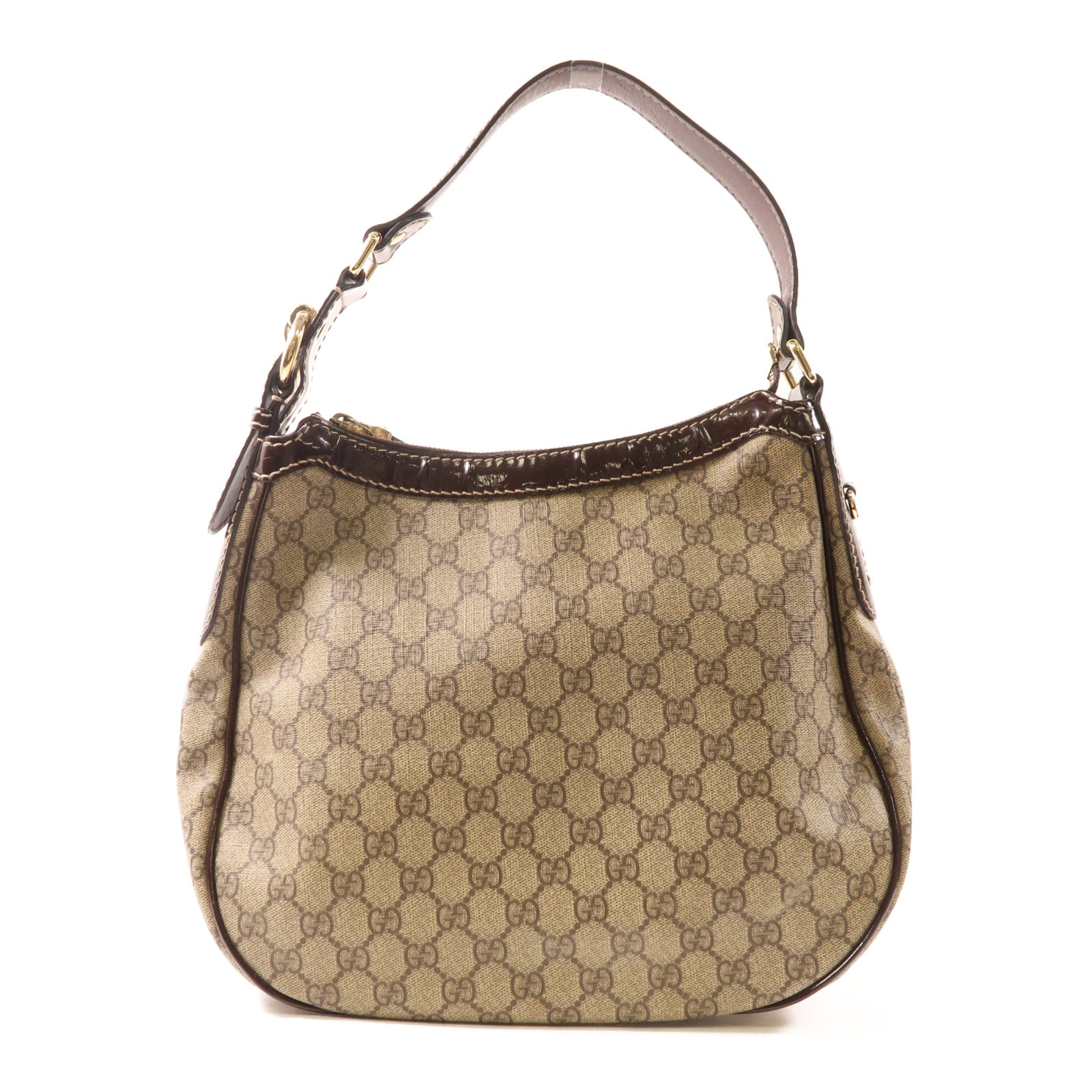 GUCCI 塗層帆布Shoulder Bag金扣肩背袋棕色