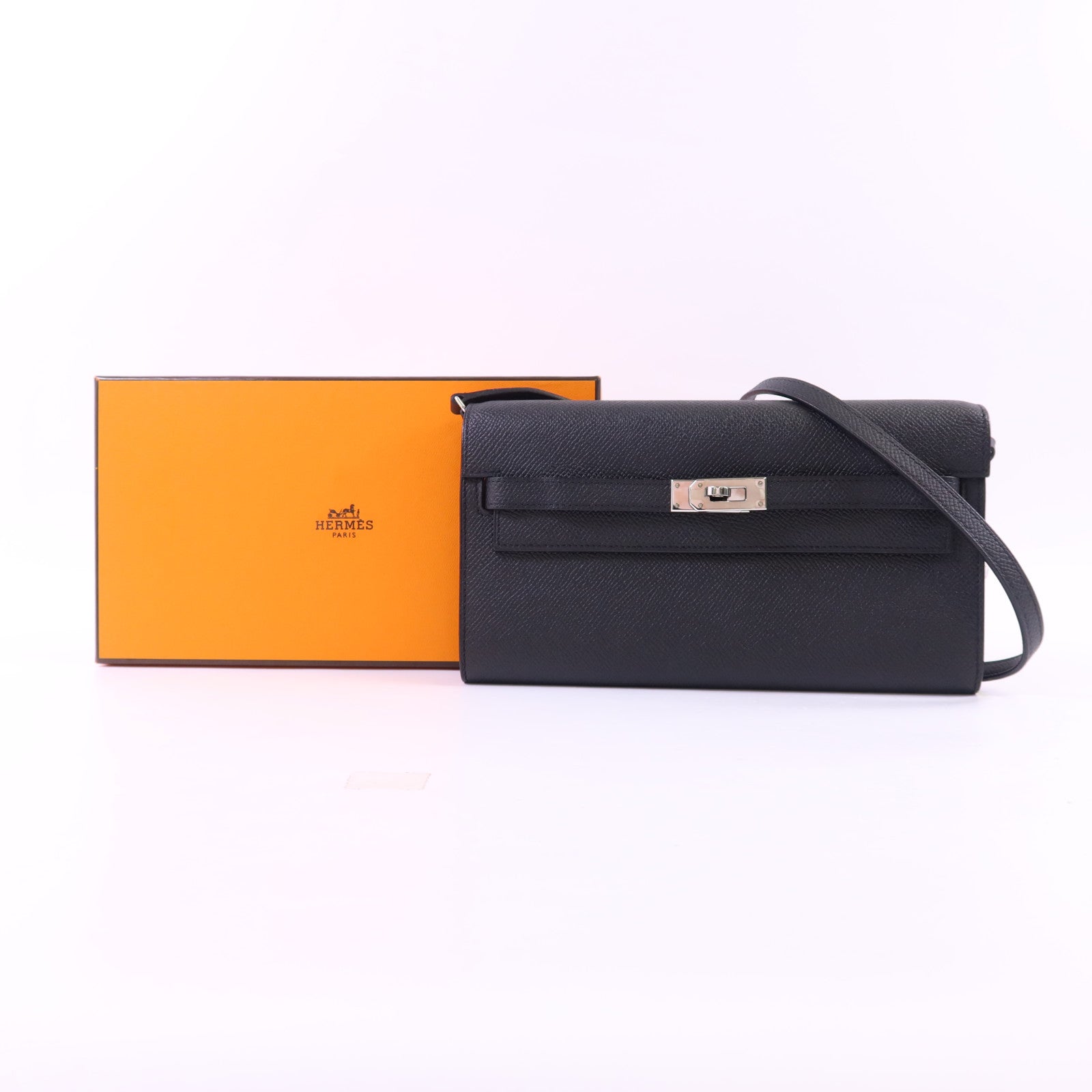 HERMES Epsom皮革Kelly To Go銀扣肩背袋Noir