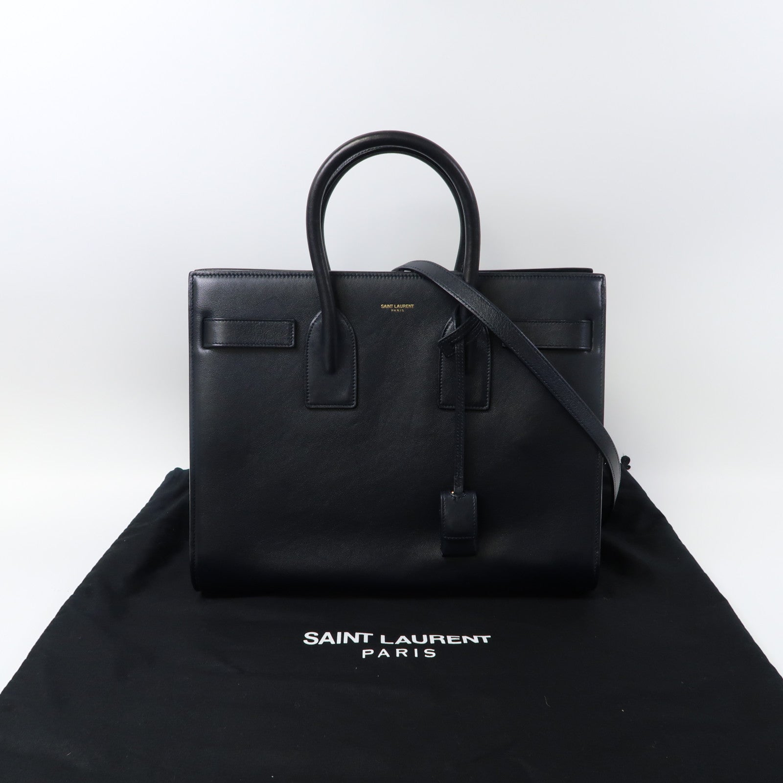 SAINT LAURENT 牛皮皮革Sac de Jour Small金扣手挽肩背兩用袋深藍色