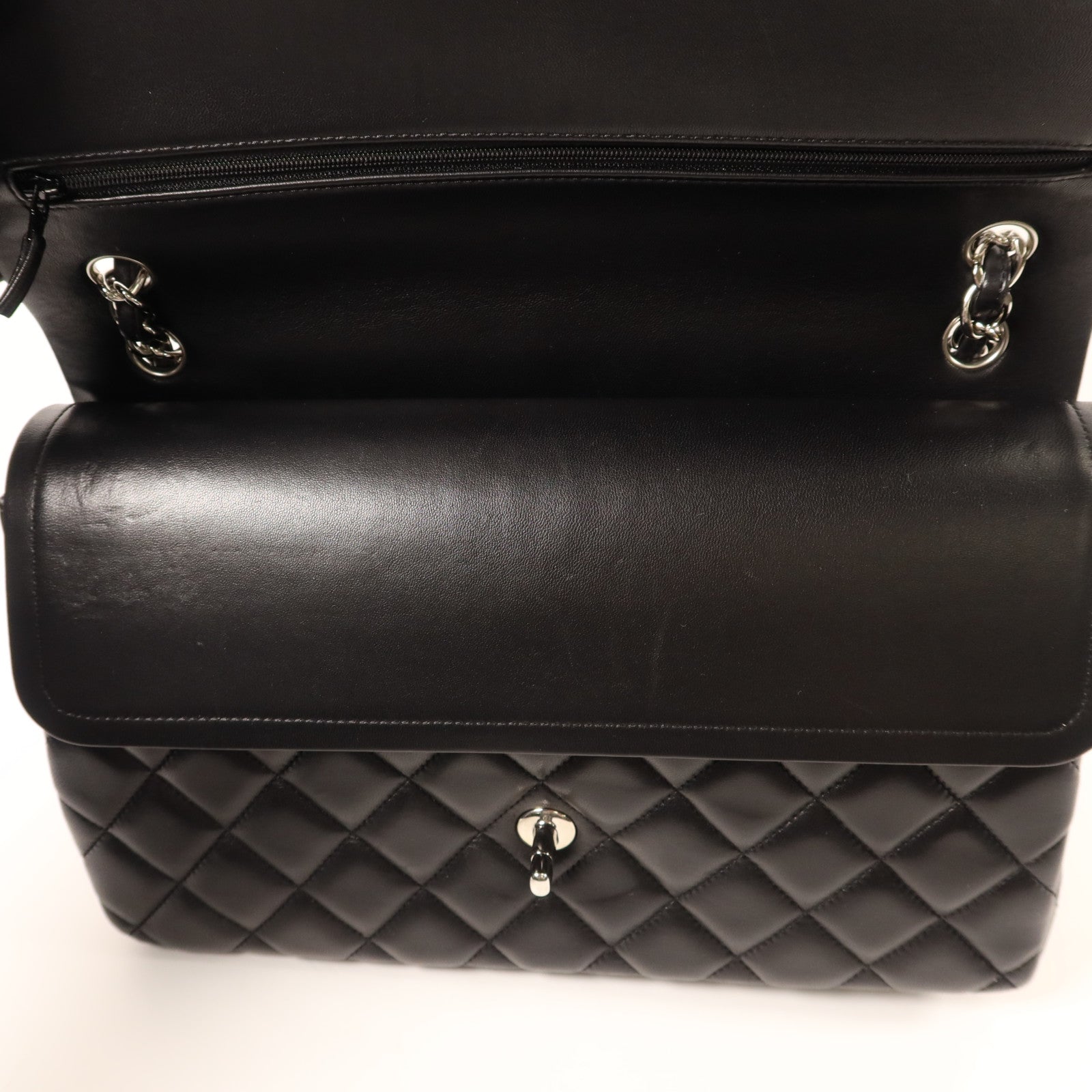 CHANEL 羊皮皮革Large Classic銀扣鏈帶肩背袋