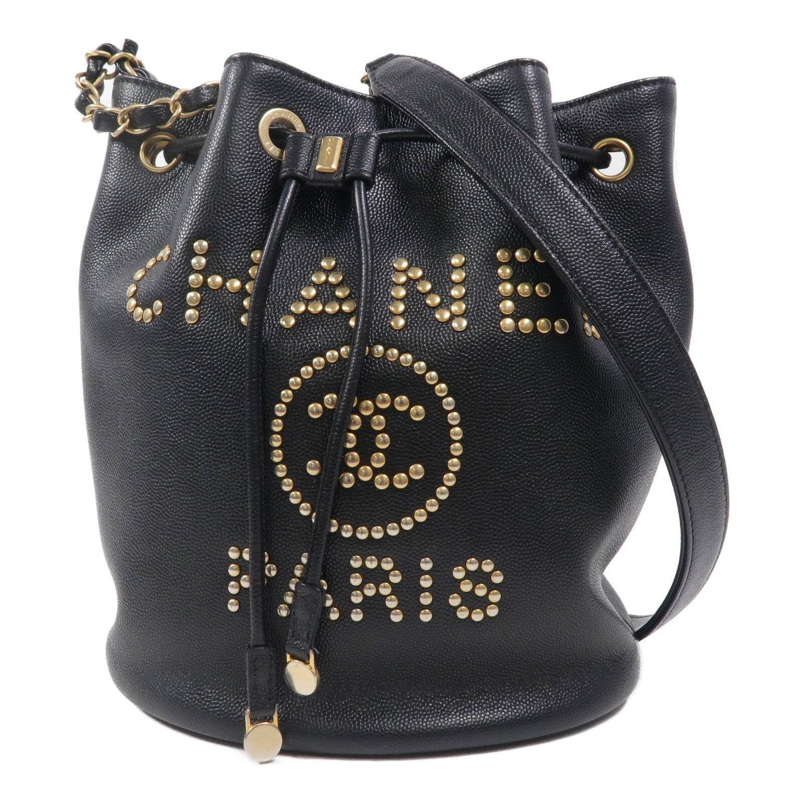 CHANEL 牛皮皮革Drawstring Bucket鏈帶肩背袋