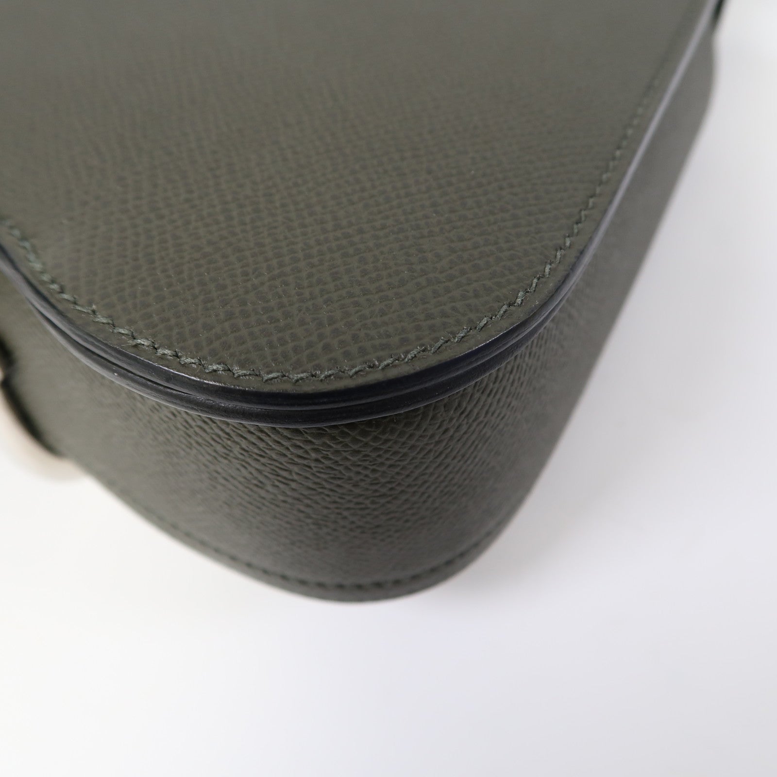 HERMES Epsom皮革Della Mini銀扣肩背袋灰綠色