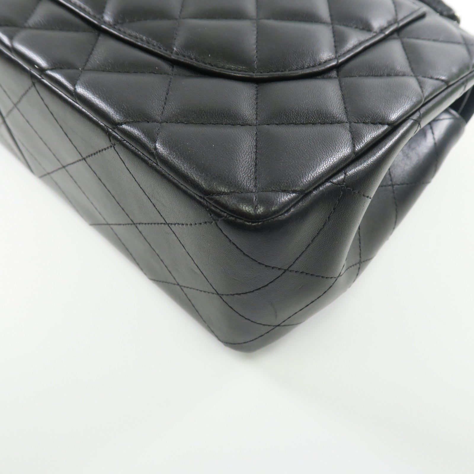 CHANEL 羊皮皮革Large Classic銀扣鏈帶肩背袋黑色