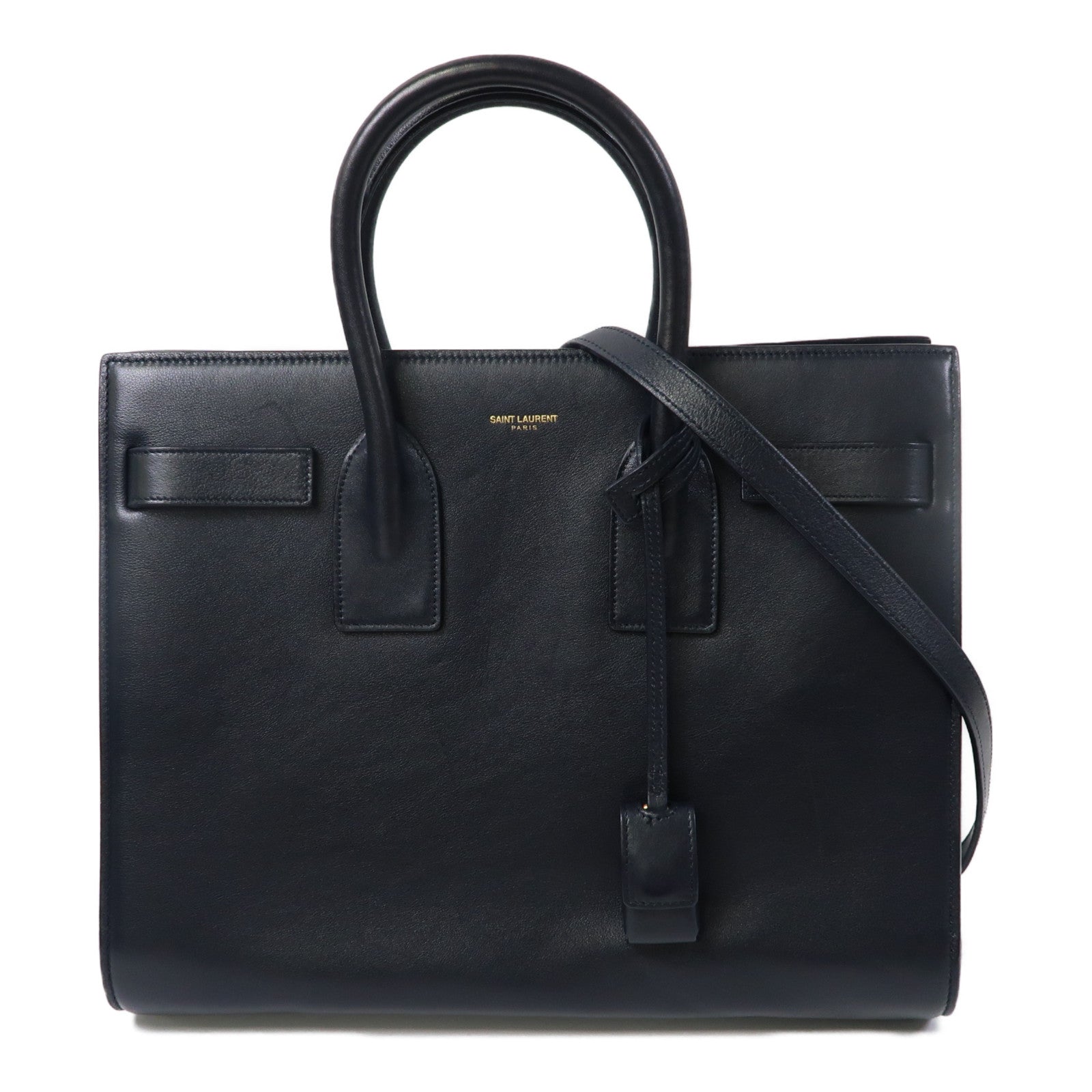 SAINT LAURENT 牛皮皮革Sac de Jour Small金扣手挽肩背兩用袋深藍色