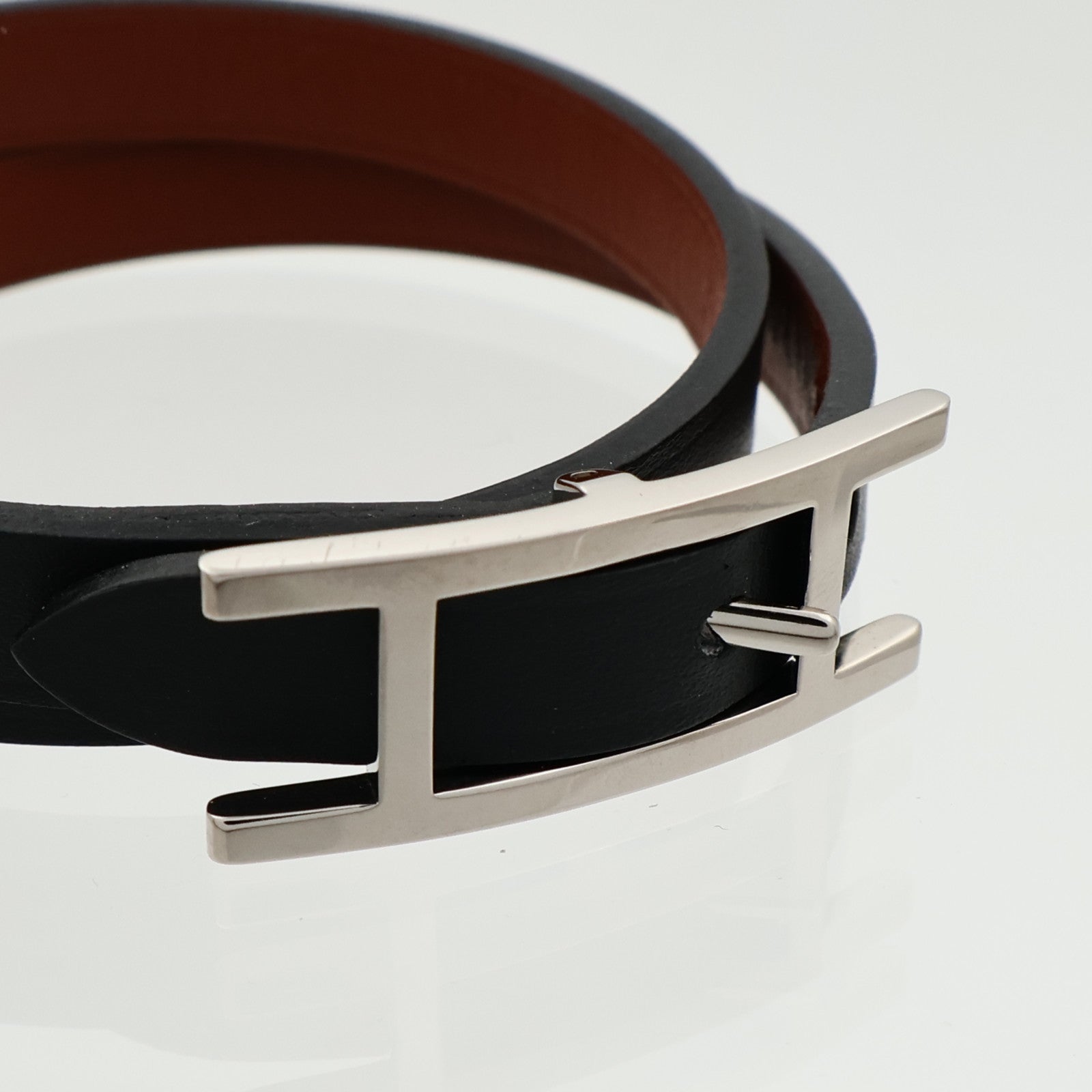 HERMES Chamonix/Tadelakt皮革Behapi Double Tour Bracelet手帶Noir