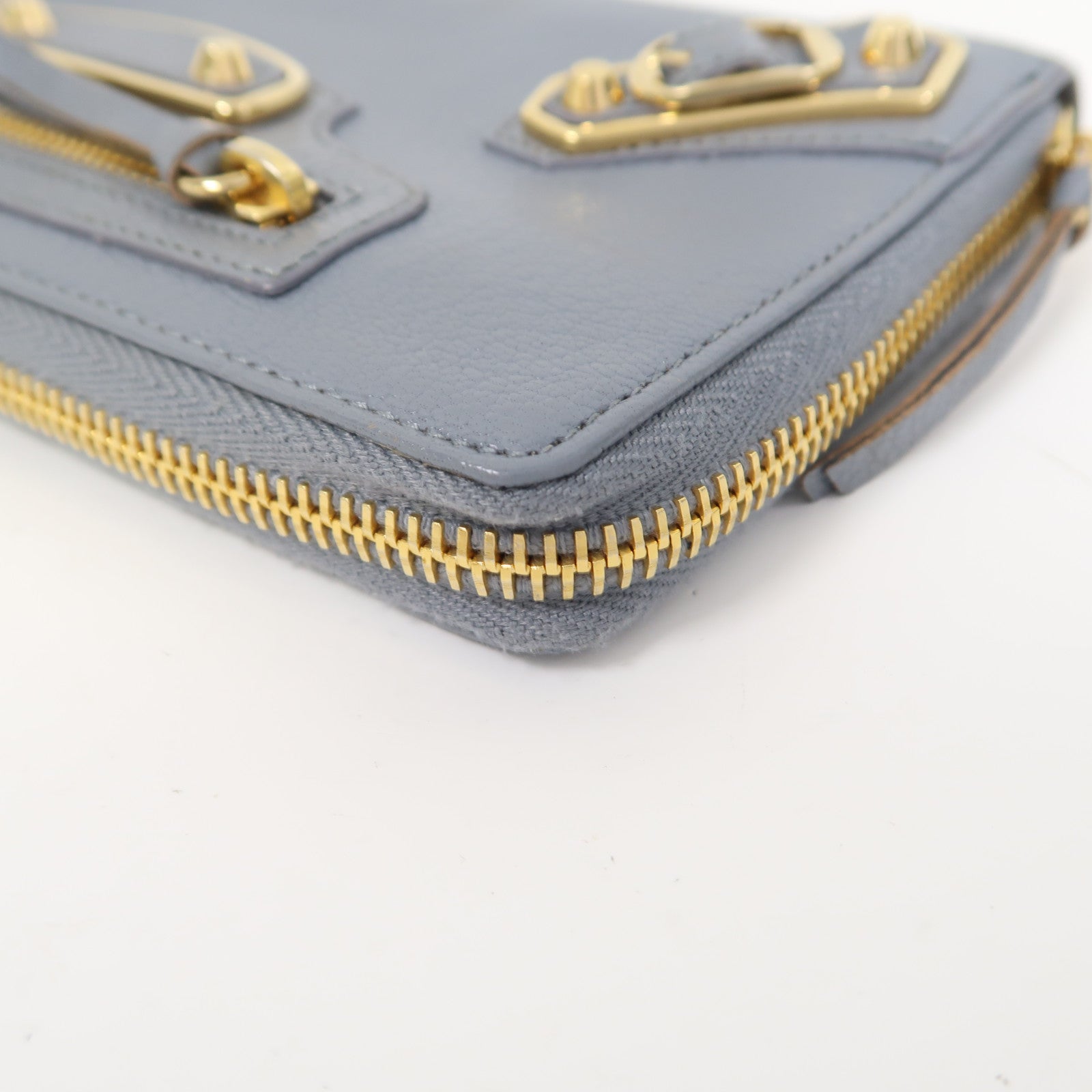 BALENCIAGA 牛皮皮革Zipper Long Wallet金扣長錢包藍色