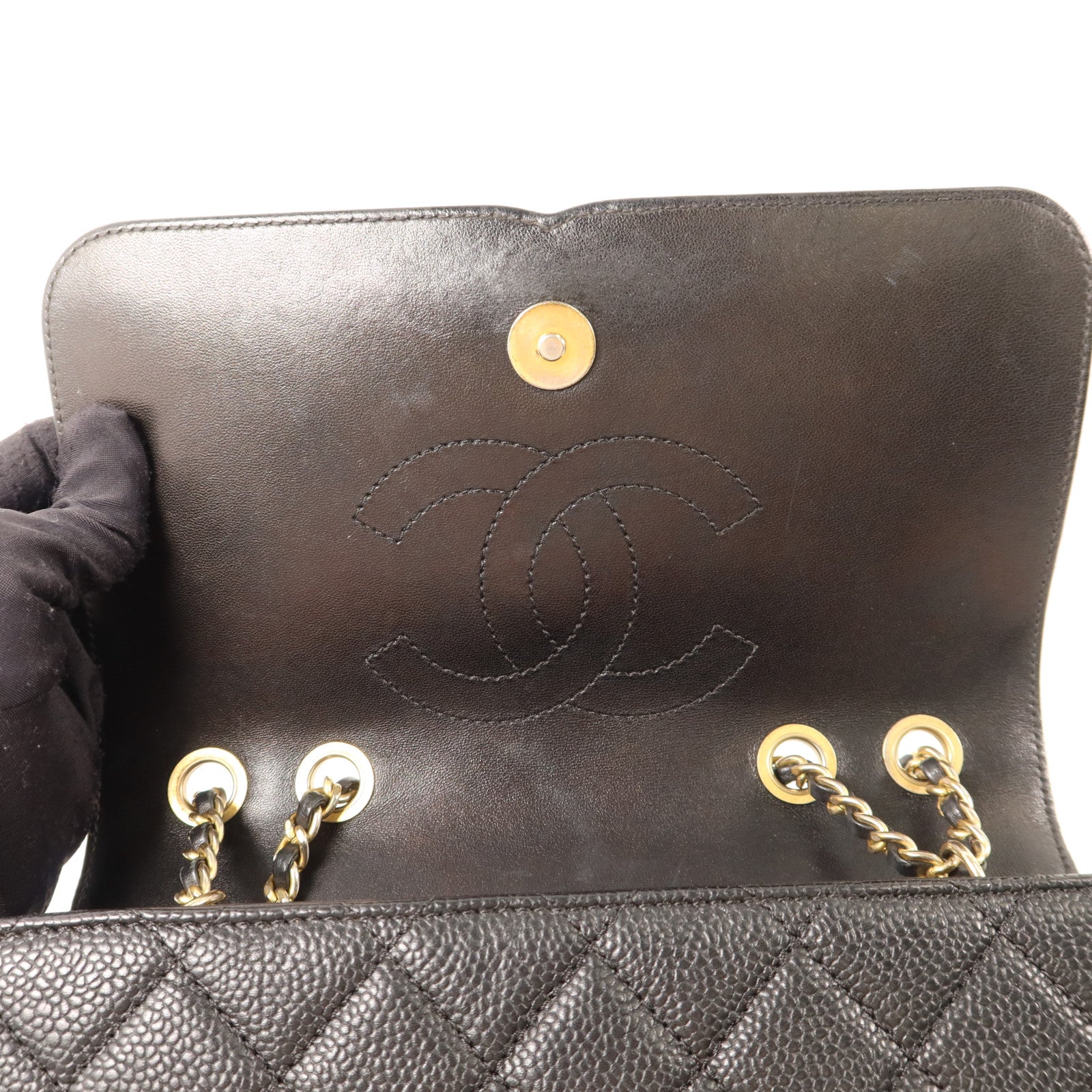 CHANEL 牛皮皮革Chain Shoulder金扣鏈帶肩背袋