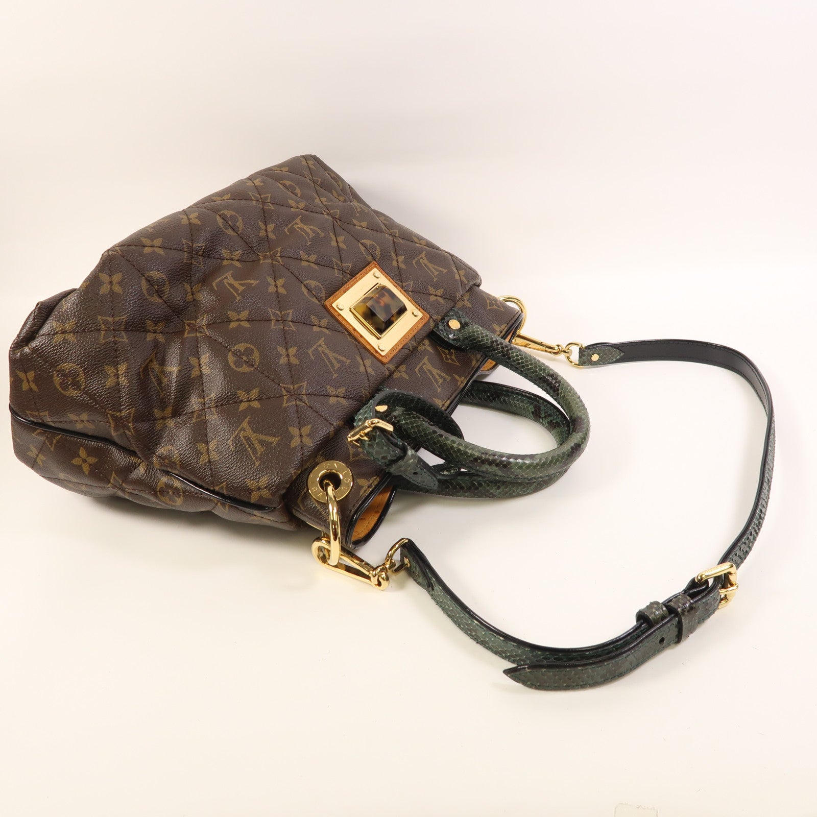 LOUIS VUITTON 蛇皮皮革/鴕鳥皮革/Monogram Etoile Exotique金扣手挽肩背兩用袋