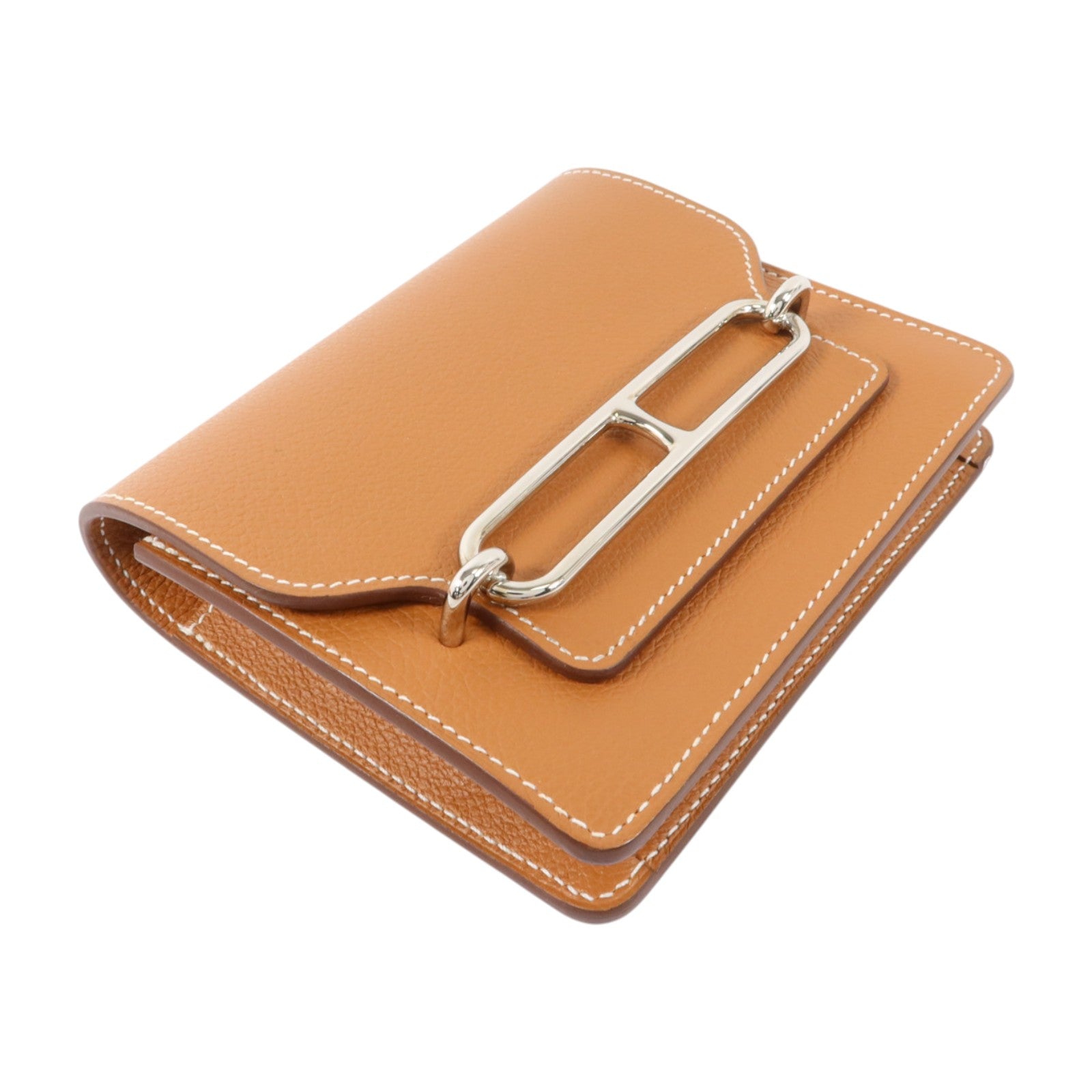 HERMES Evercolor皮革Roulis Slim銀扣錢包Gold