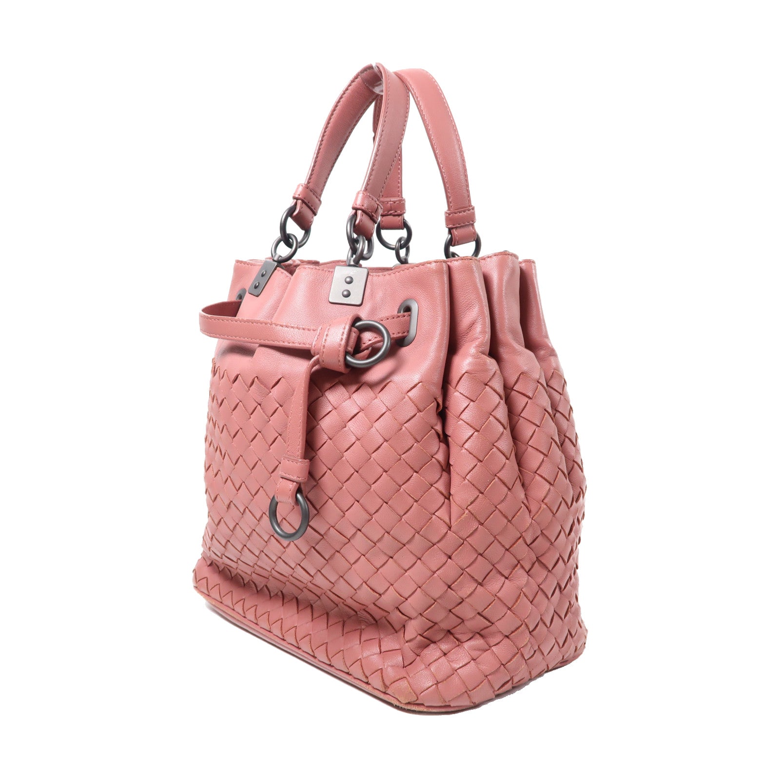 BOTTEGA VENETA 織紋羊皮皮革2Way Shoulder Bag手挽肩背兩用袋粉紅色
