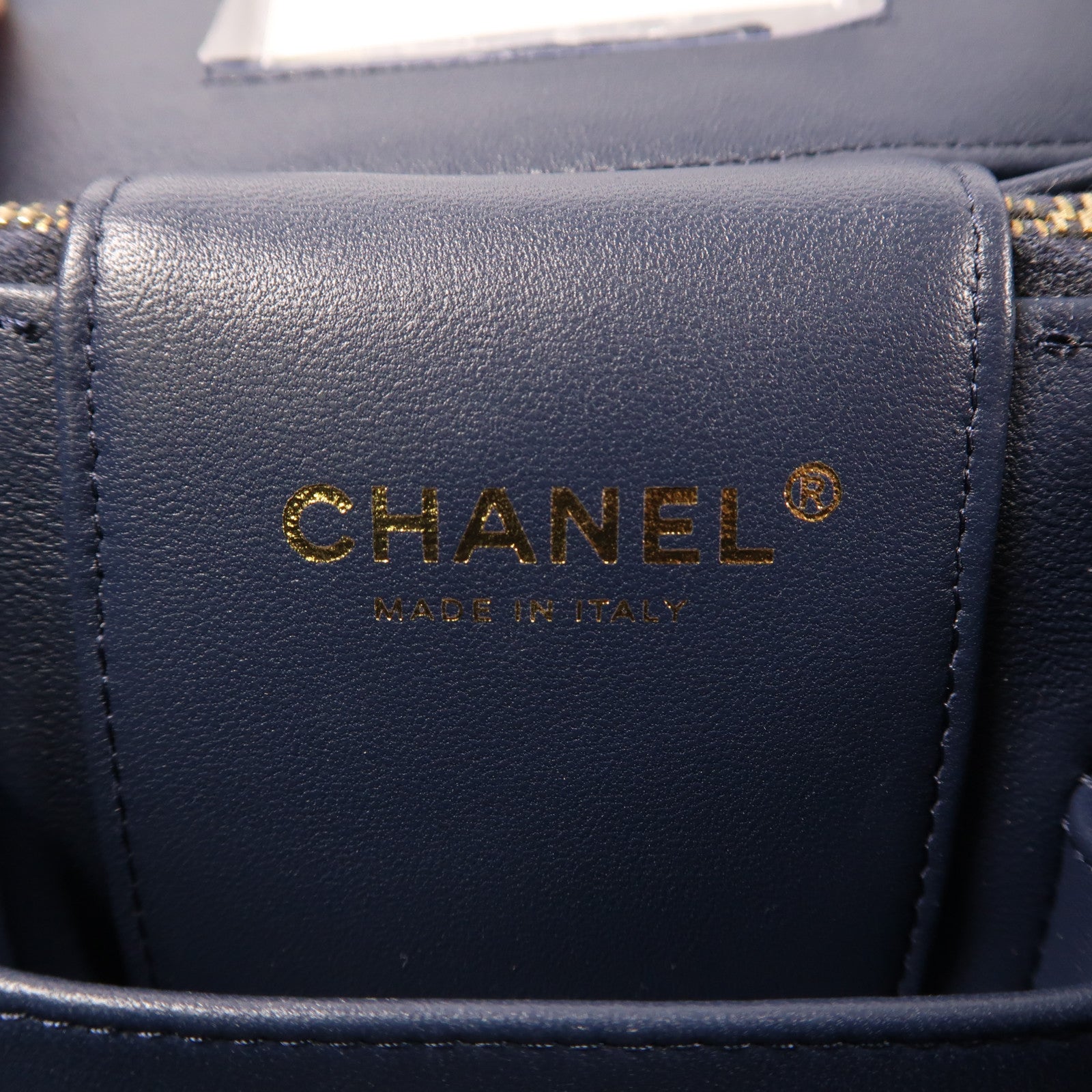 CHANEL 菱格牛仔布Vanity Case金扣手挽肩背兩用袋藍色