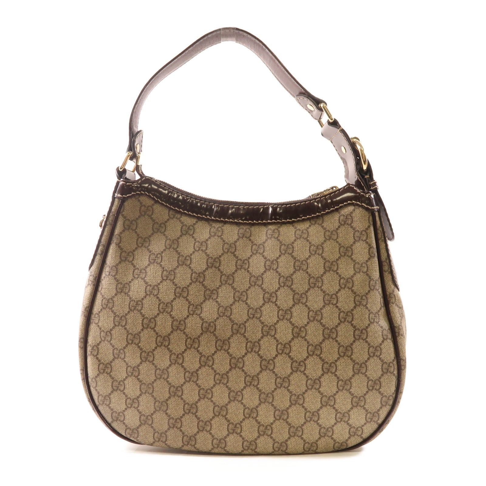 GUCCI 塗層帆布Shoulder Bag金扣肩背袋棕色