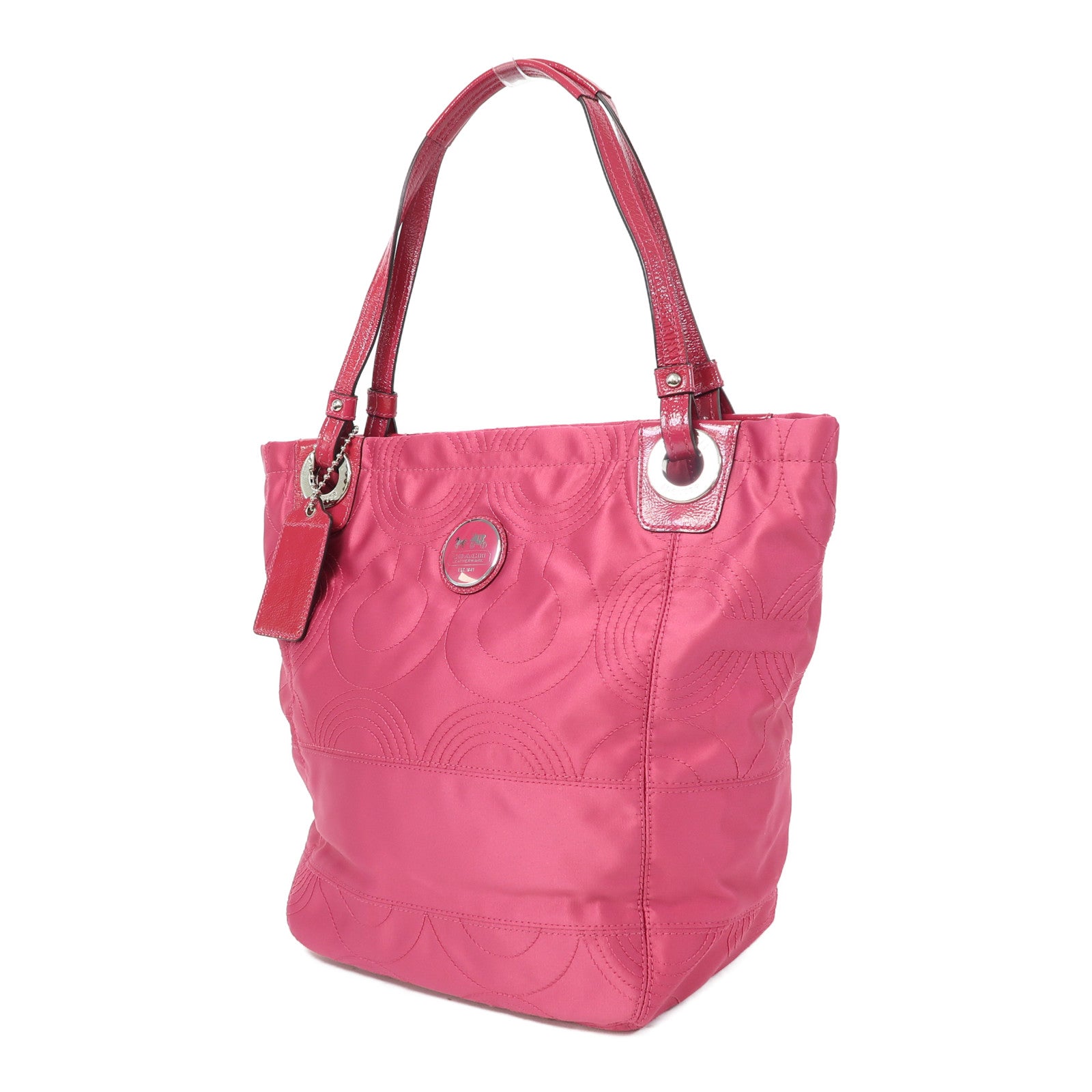 COACH 【激減優惠】帆布Shoulder Bag銀扣肩背袋粉紅色