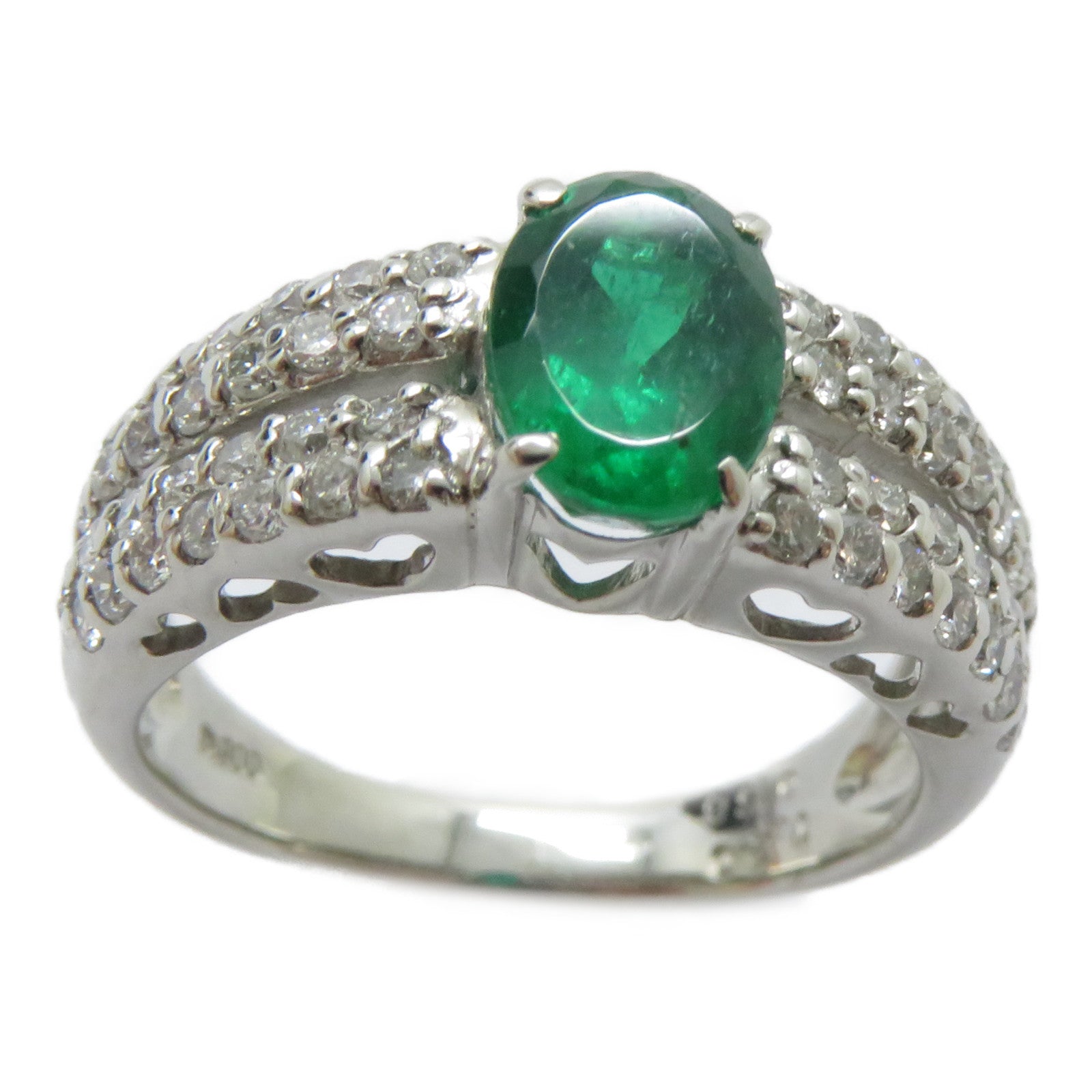 JEWELRY PT900鉑金Emerald Ring 1.20ct綠寶石/0.53ct鑚石戒指US#6
