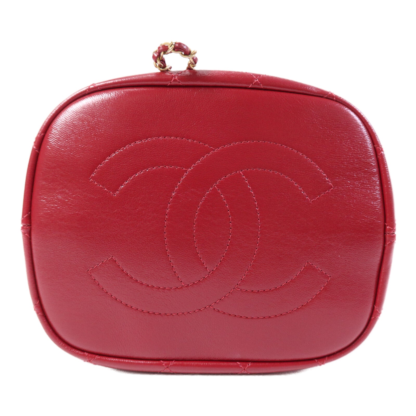 CHANEL 牛皮皮革Bucket Bag金扣鏈帶手挽肩背兩用袋