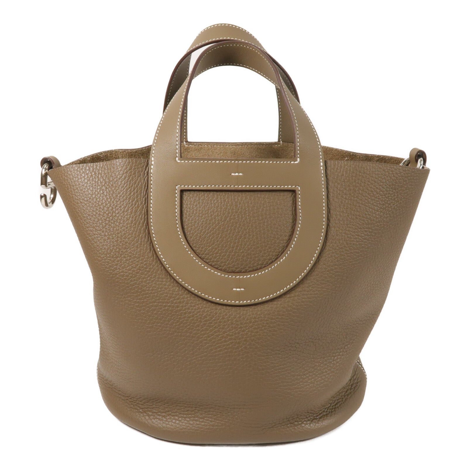 HERMES Clemence皮革In The Loop 23銀扣手挽袋Etoupe