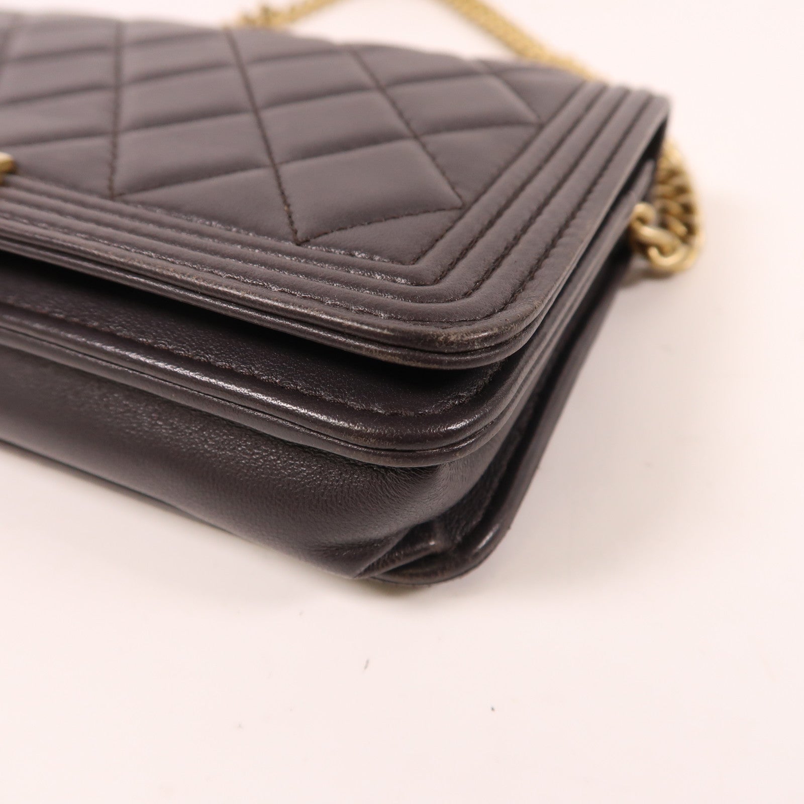 CHANEL 羊皮皮革Woc金扣鏈帶肩背袋紫色