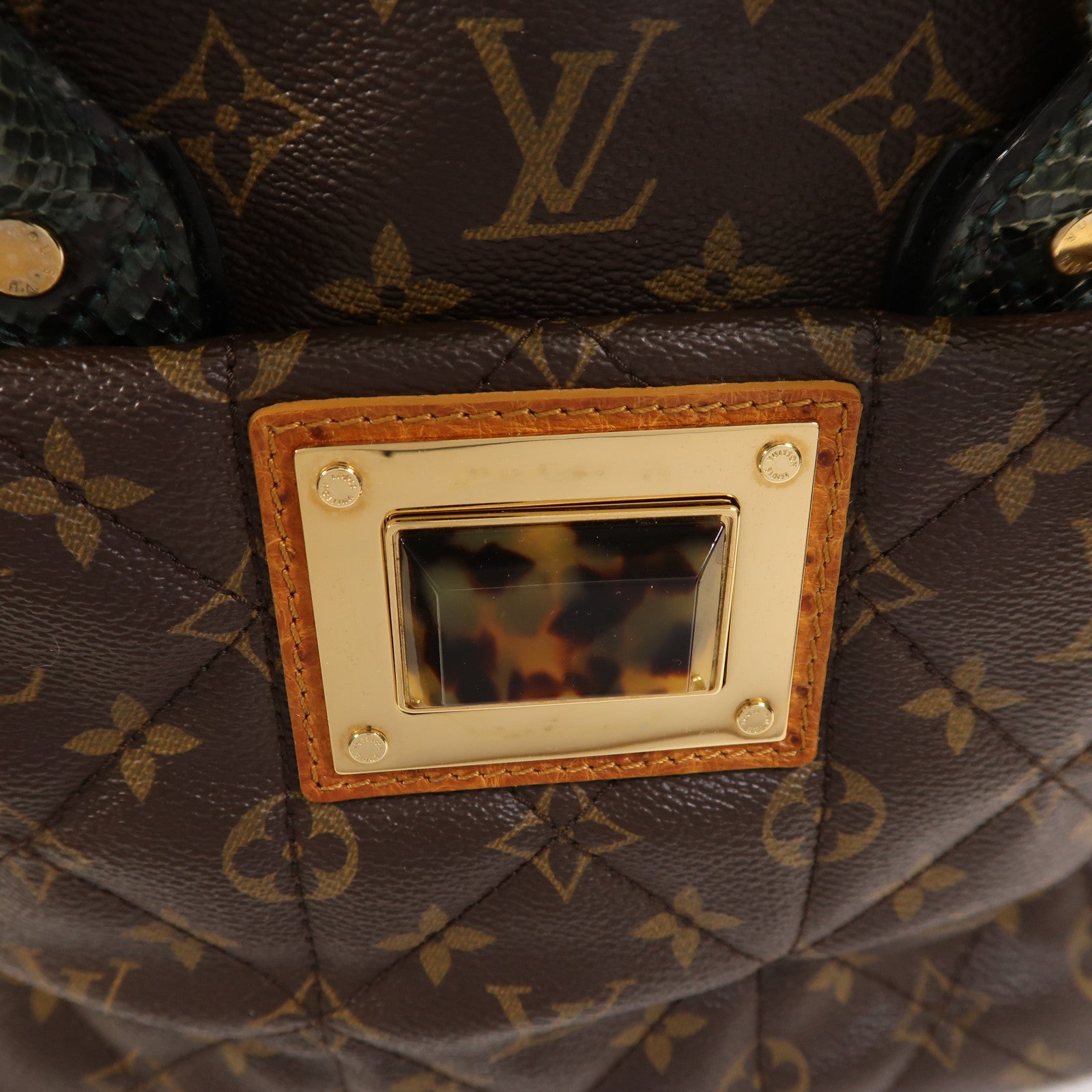 LOUIS VUITTON 蛇皮皮革/鴕鳥皮革/Monogram Etoile Exotique金扣手挽肩背兩用袋